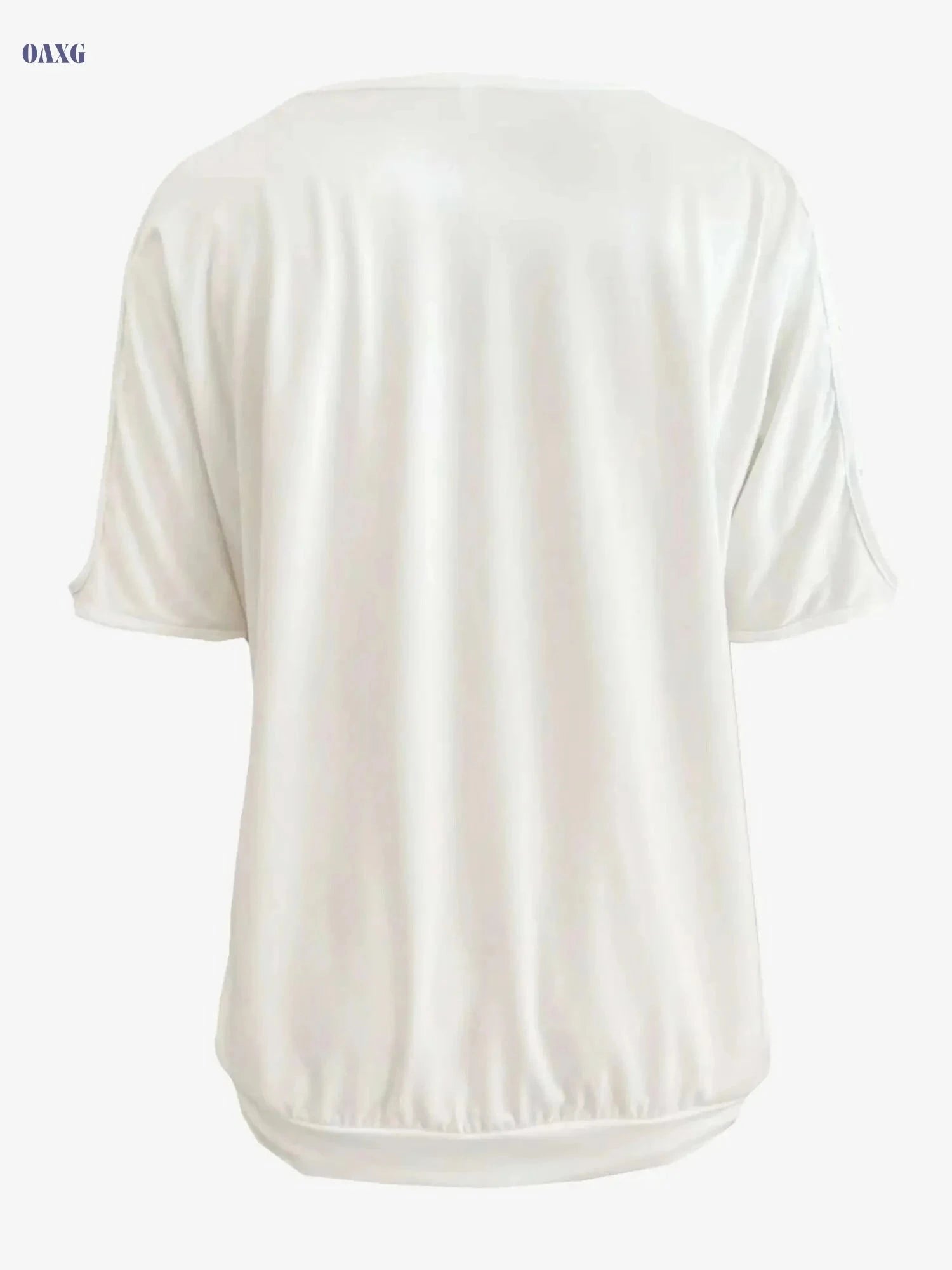 Women's Casual Solid Crew Neck T-Shirt - Short Sleeve for Summer   OAXG White / S