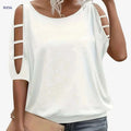 Women's Casual Solid Crew Neck T-Shirt - Short Sleeve for Summer   OAXG White / S