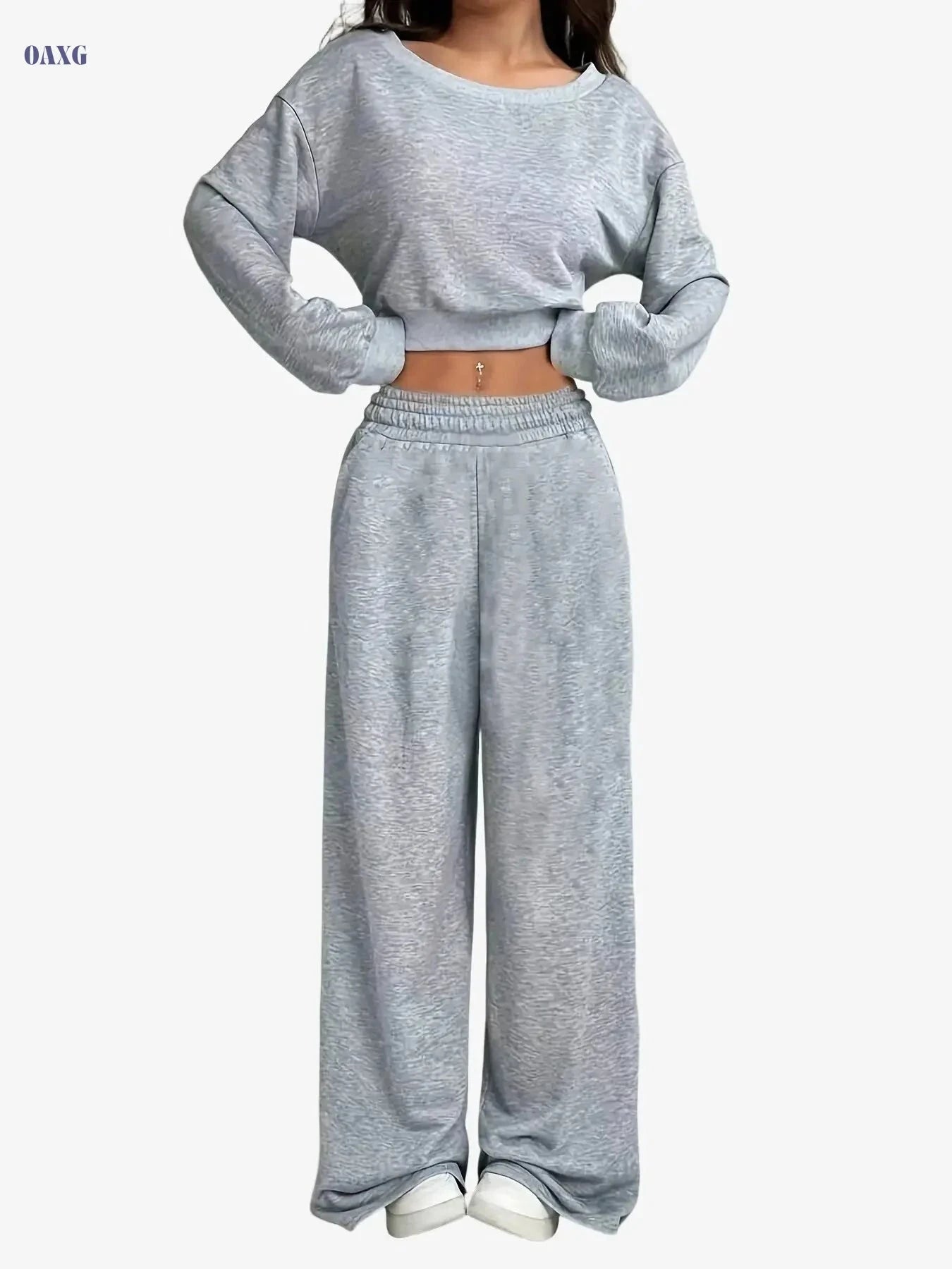 Women's Casual Sports Hoodie & Pants Set - Solid Color All-Season Wear   OAXG 