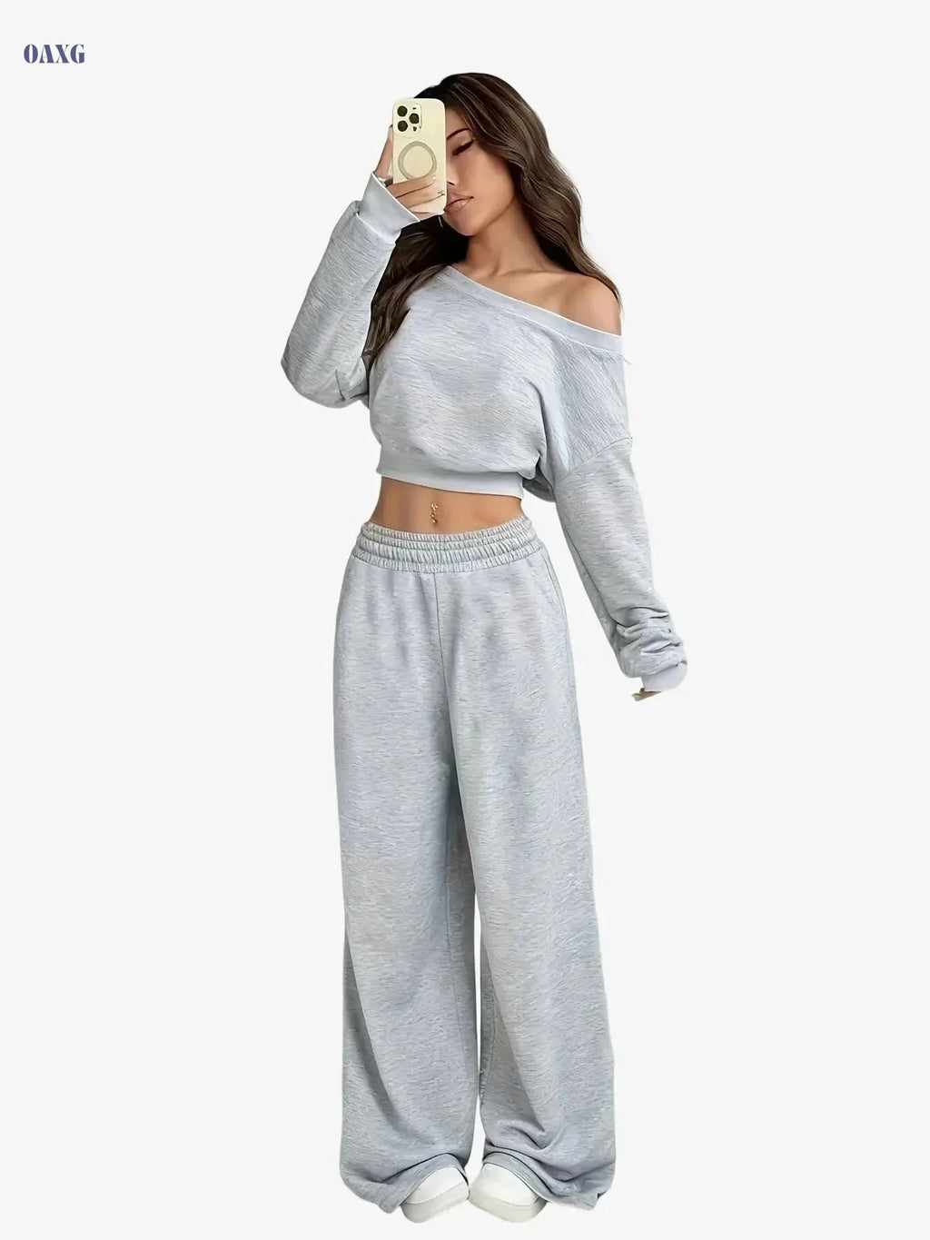 Women's Casual Sports Hoodie & Pants Set - Solid Color All-Season Wear   OAXG Light Grey / Asian S