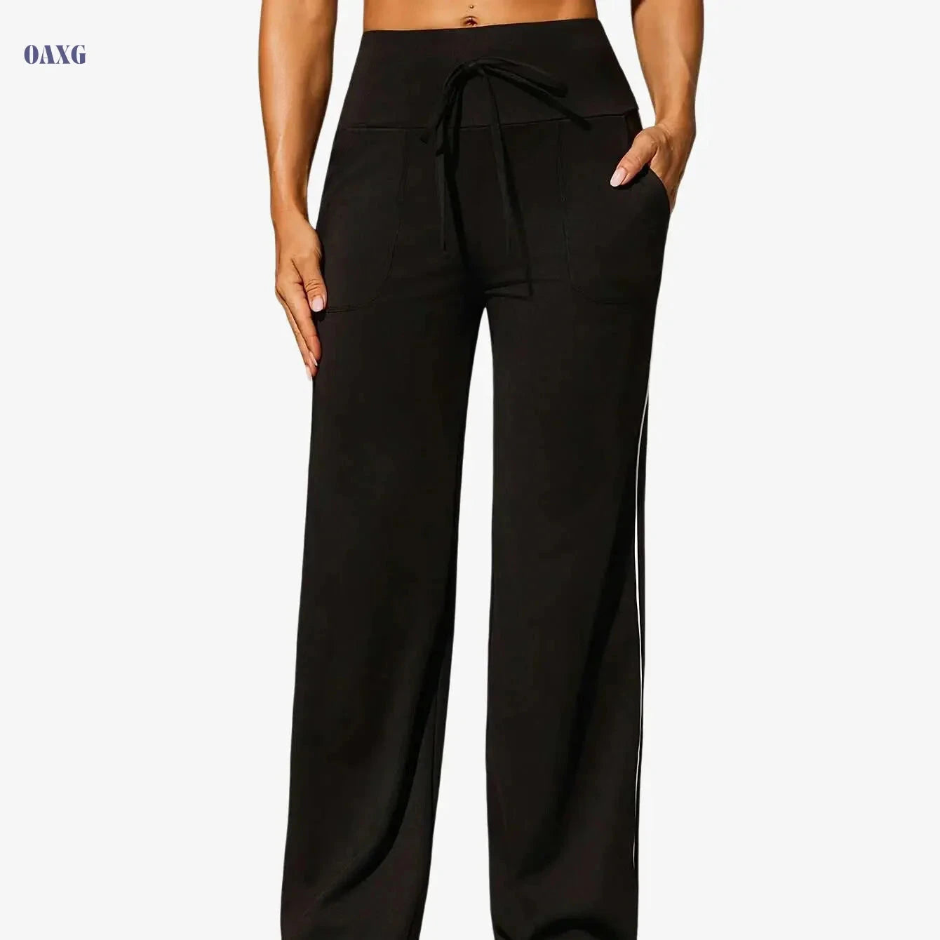 Women's Casual Sports Pants - High Stretch Wide Leg, All-Season Comfort   OAXG 
