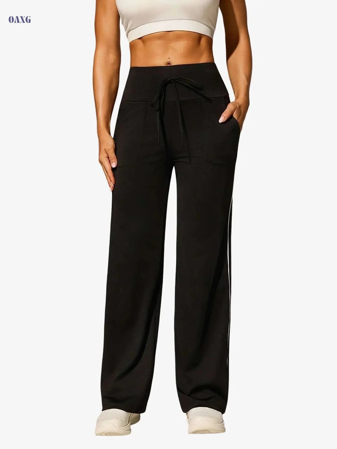 Women's Casual Sports Pants - High Stretch Wide Leg, All-Season Comfort   OAXG 