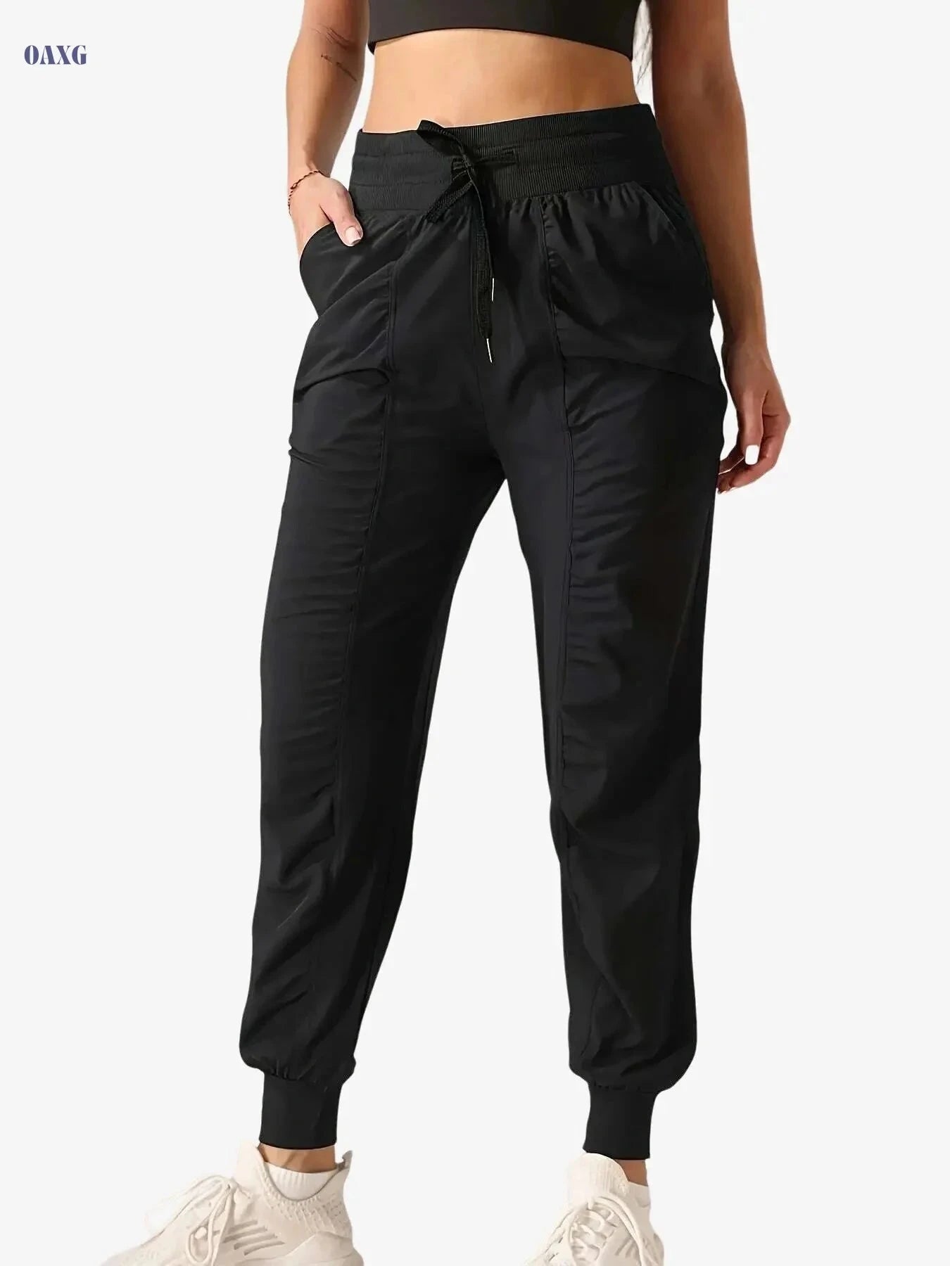 Women's Casual Sports Pants - Solid Color, Drawstring Waist, All-Season   OAXG 