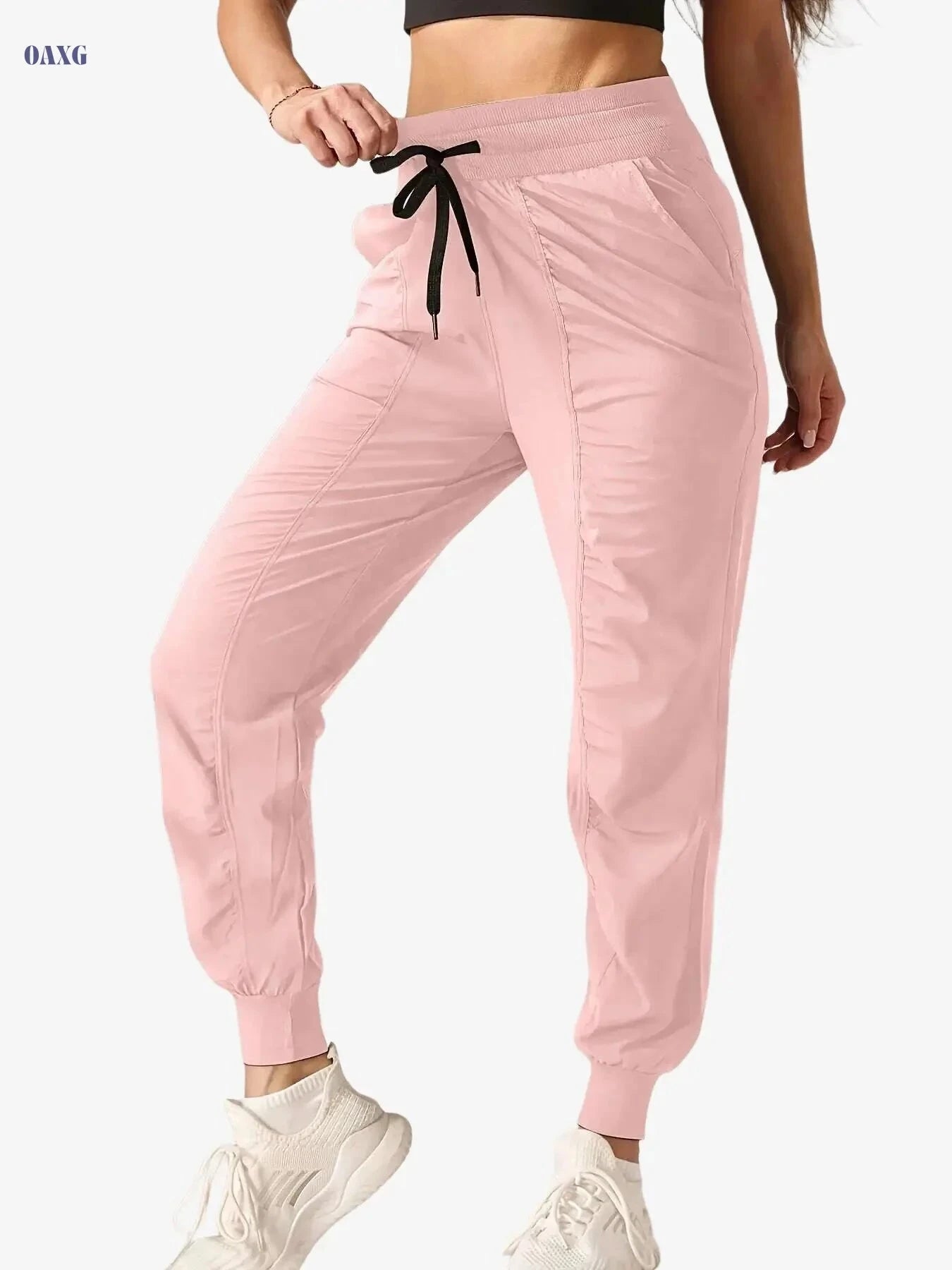 Women's Casual Sports Pants - Solid Color, Drawstring Waist, All-Season   OAXG 