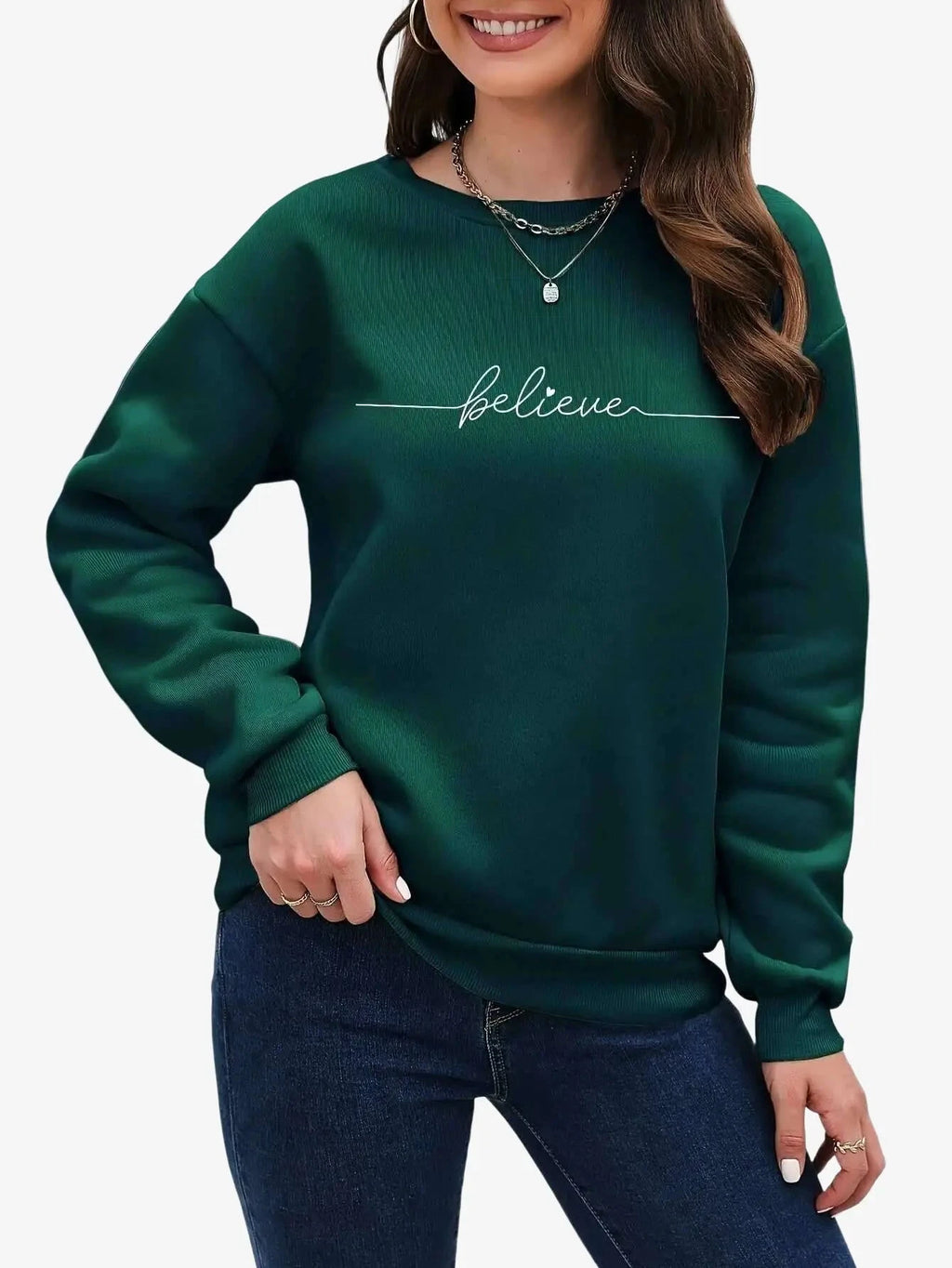 Women's Casual Sports Sweatshirt - Soft, Comfortable & Stylish   OAXG Dark Green / S