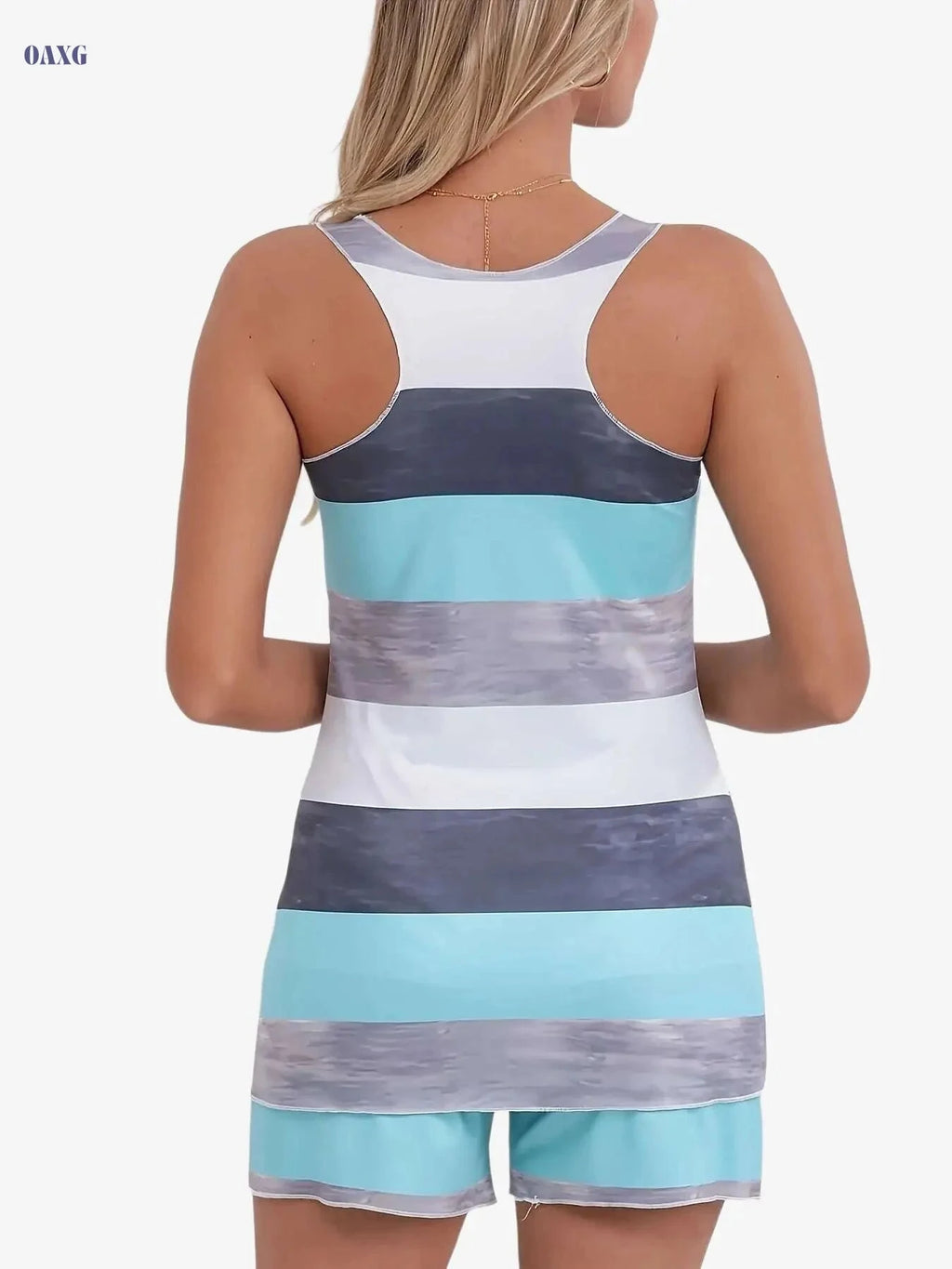 Women’s Casual Sports Two-Piece Set - Sleeveless Vest & Striped Shorts   OAXG 