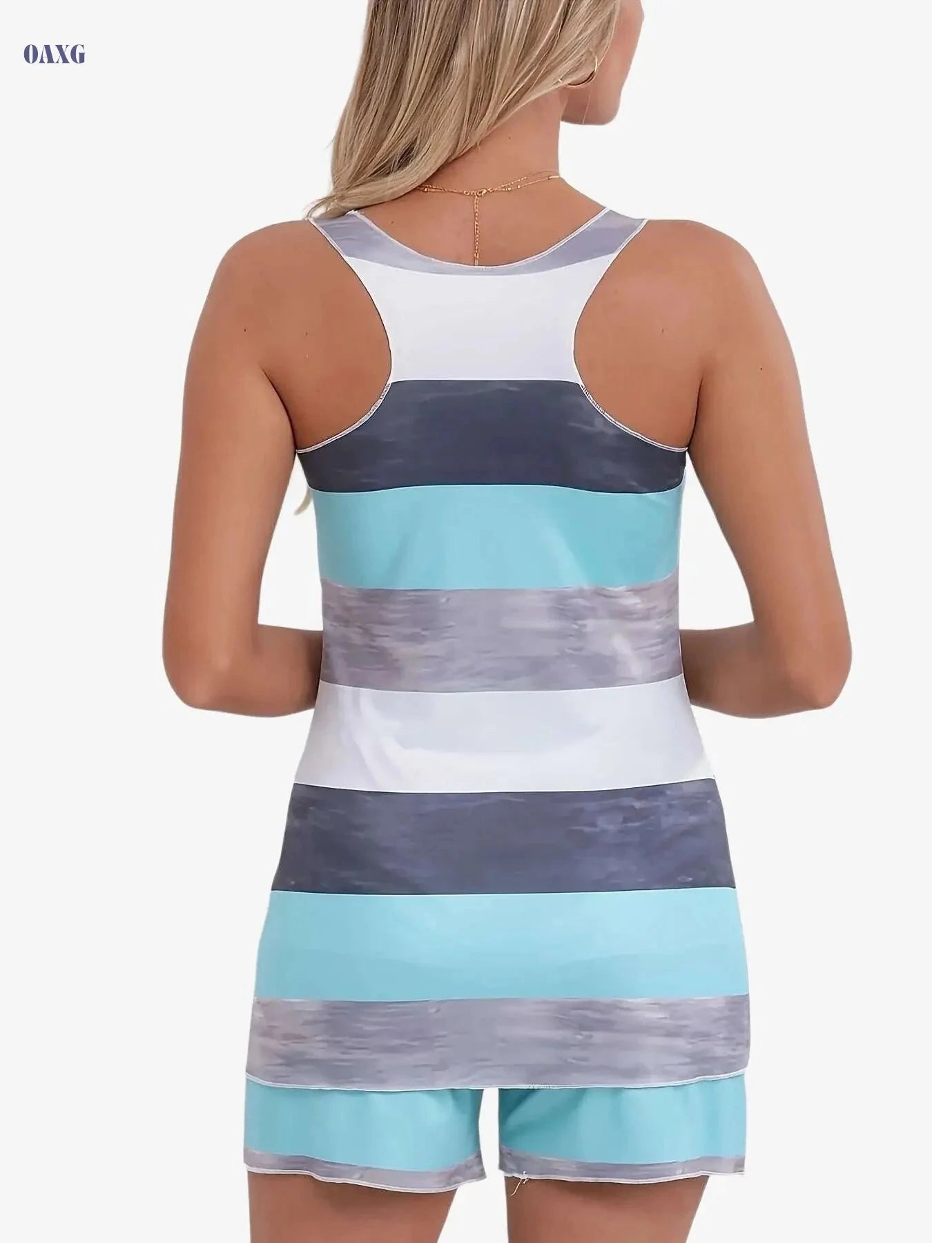 Women’s Casual Sports Two-Piece Set - Sleeveless Vest & Striped Shorts   OAXG 