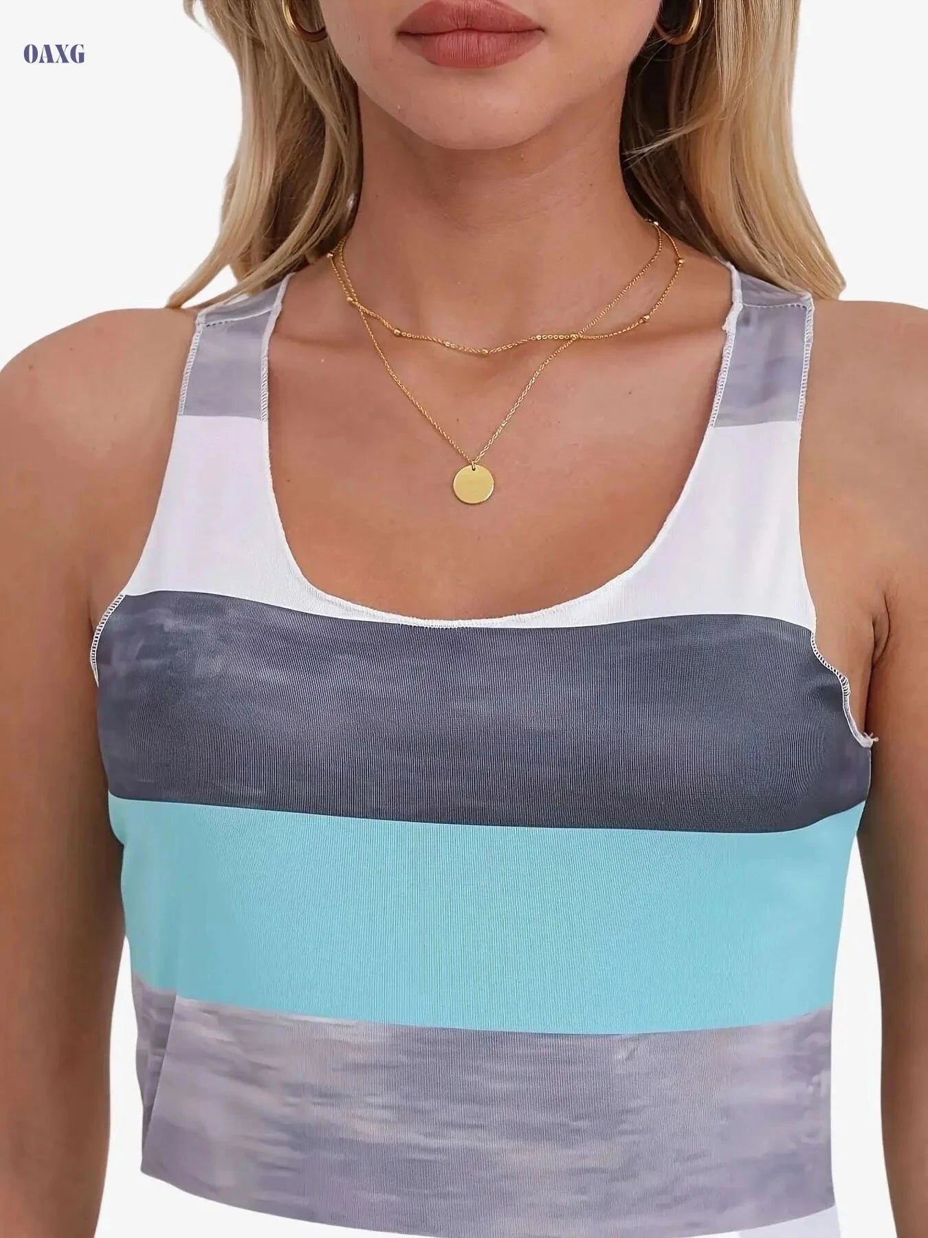 Women’s Casual Sports Two-Piece Set - Sleeveless Vest & Striped Shorts   OAXG Stripe 2 / S