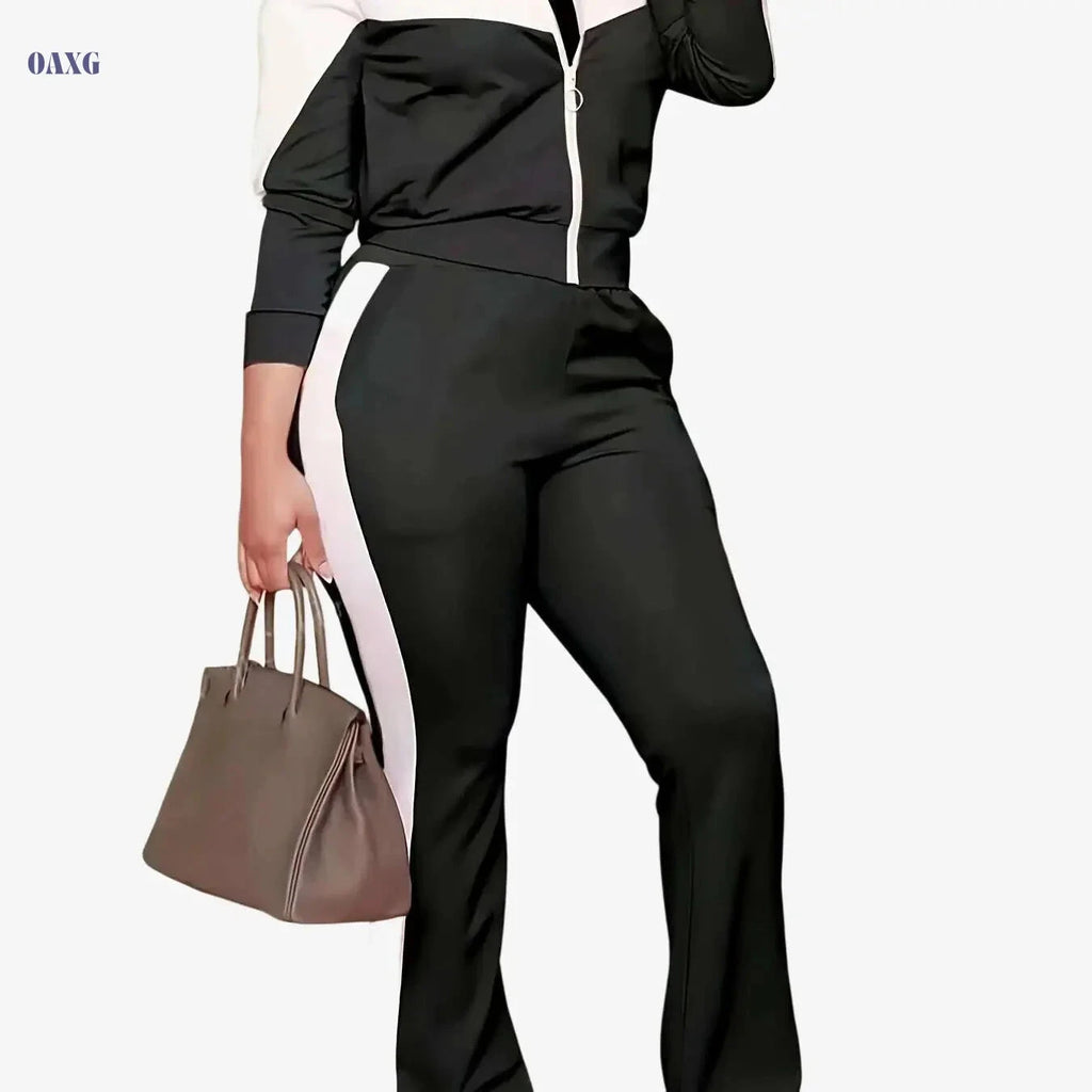 Women's Casual Sportswear Set - High Neck, Medium Stretch Fabric   OAXG 