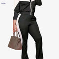 Women's Casual Sportswear Set - High Neck, Medium Stretch Fabric   OAXG 