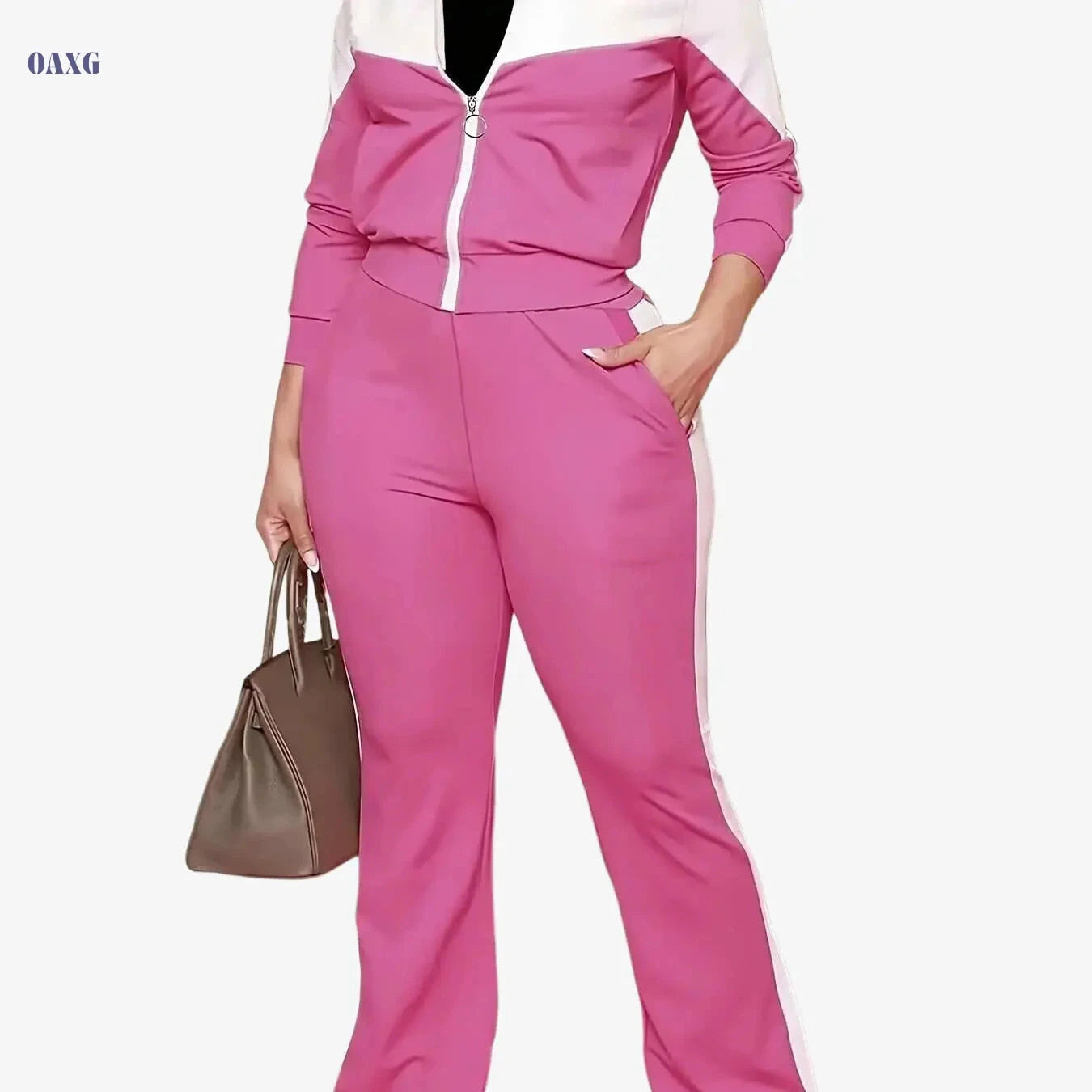 Women's Casual Sportswear Set - High Neck, Medium Stretch Fabric   OAXG Mixed Color / S