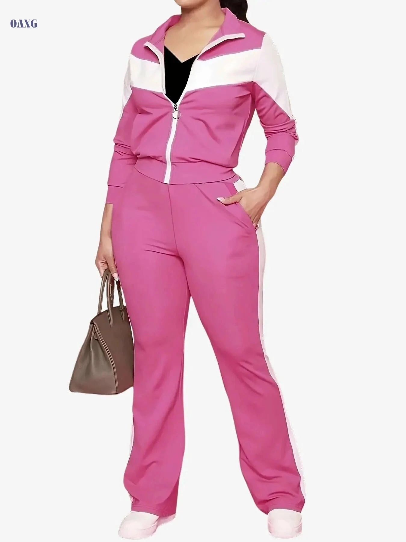 Women's Casual Sportswear Set - High Neck, Medium Stretch Fabric   OAXG Mixed Color / S
