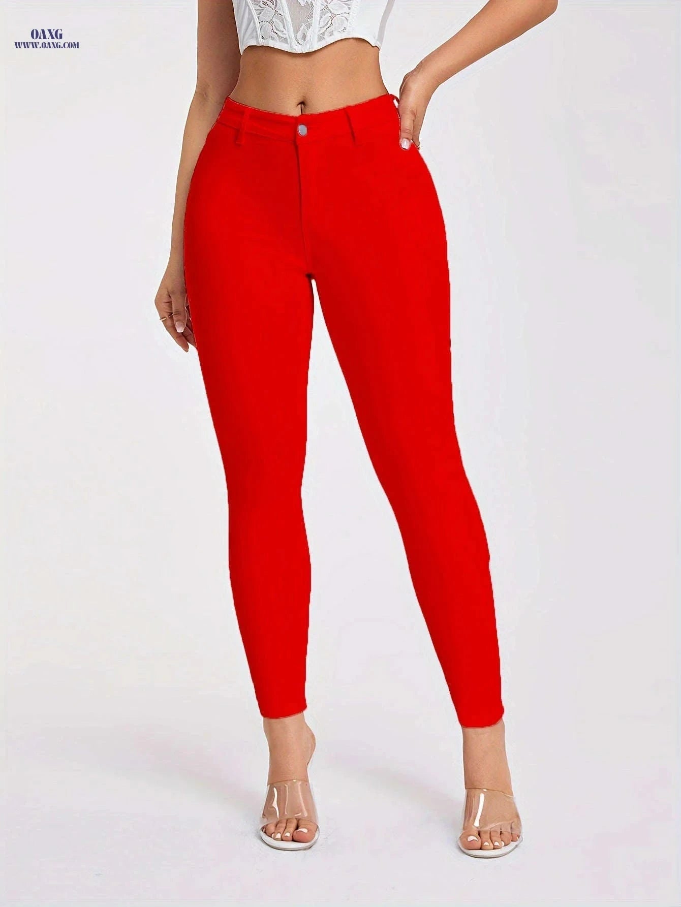 Women's Casual Stretch Long Pants - Standard Fit for Spring/Summer   OAXG Pink Color / XS