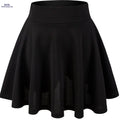 Women's Casual Stretchy Flared Mini Skater Skirt - Solid Black A-Line   OAXG Black / XS