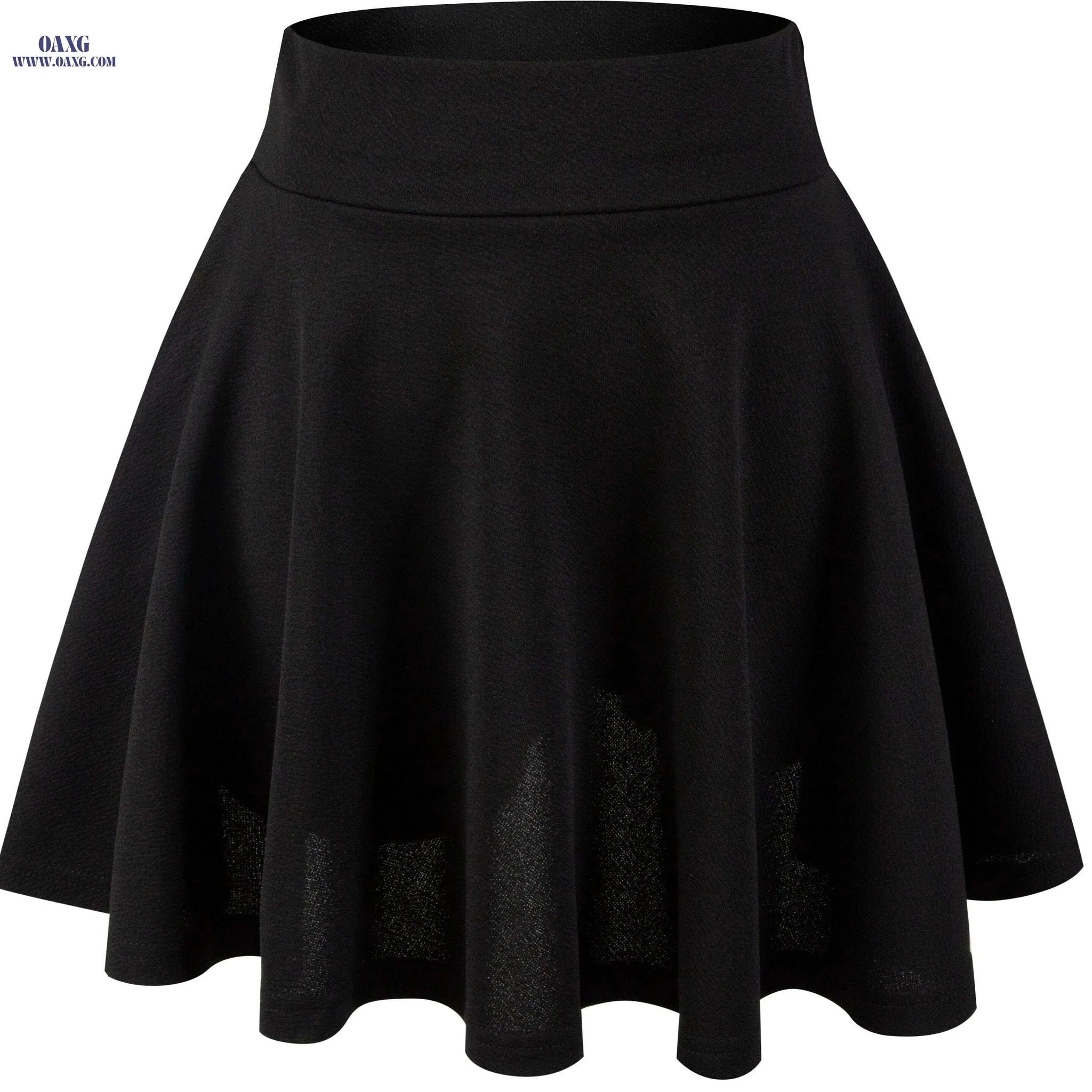 Women's Casual Stretchy Flared Mini Skater Skirt - Solid Black A-Line   OAXG Black / XS
