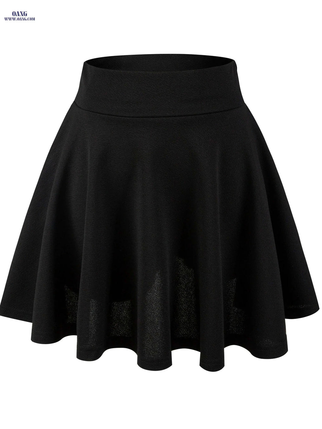 Women's Casual Stretchy Flared Mini Skater Skirt - Solid Black A-Line   OAXG 