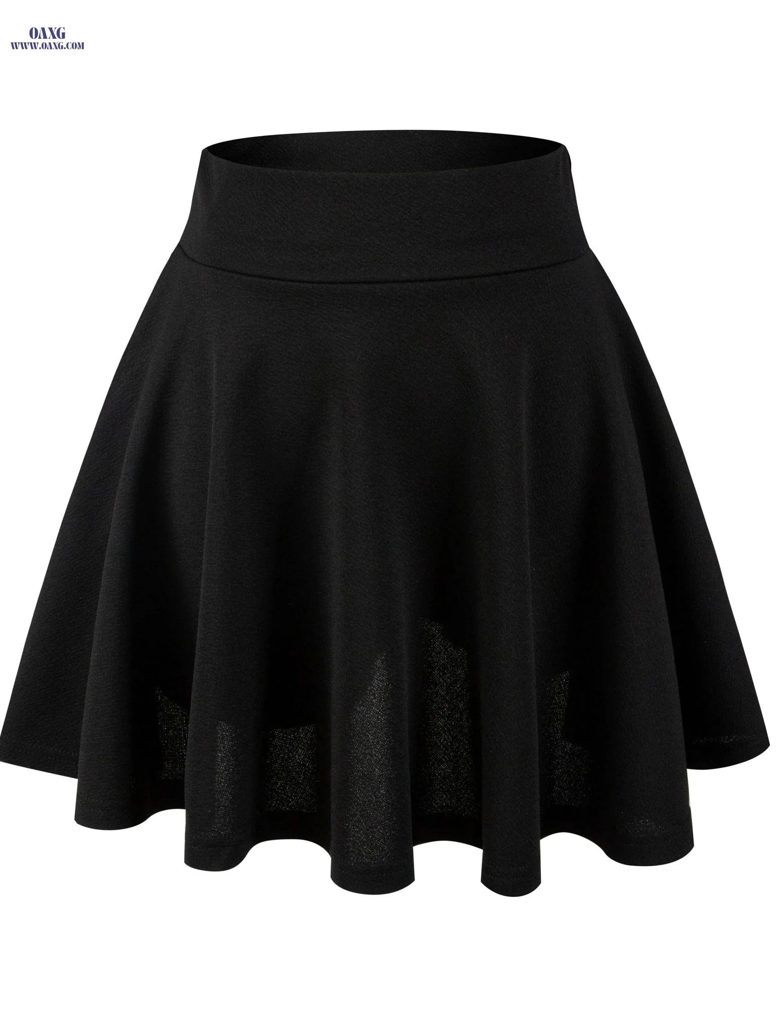 Women's Casual Stretchy Flared Mini Skater Skirt - Solid Black A-Line   OAXG 
