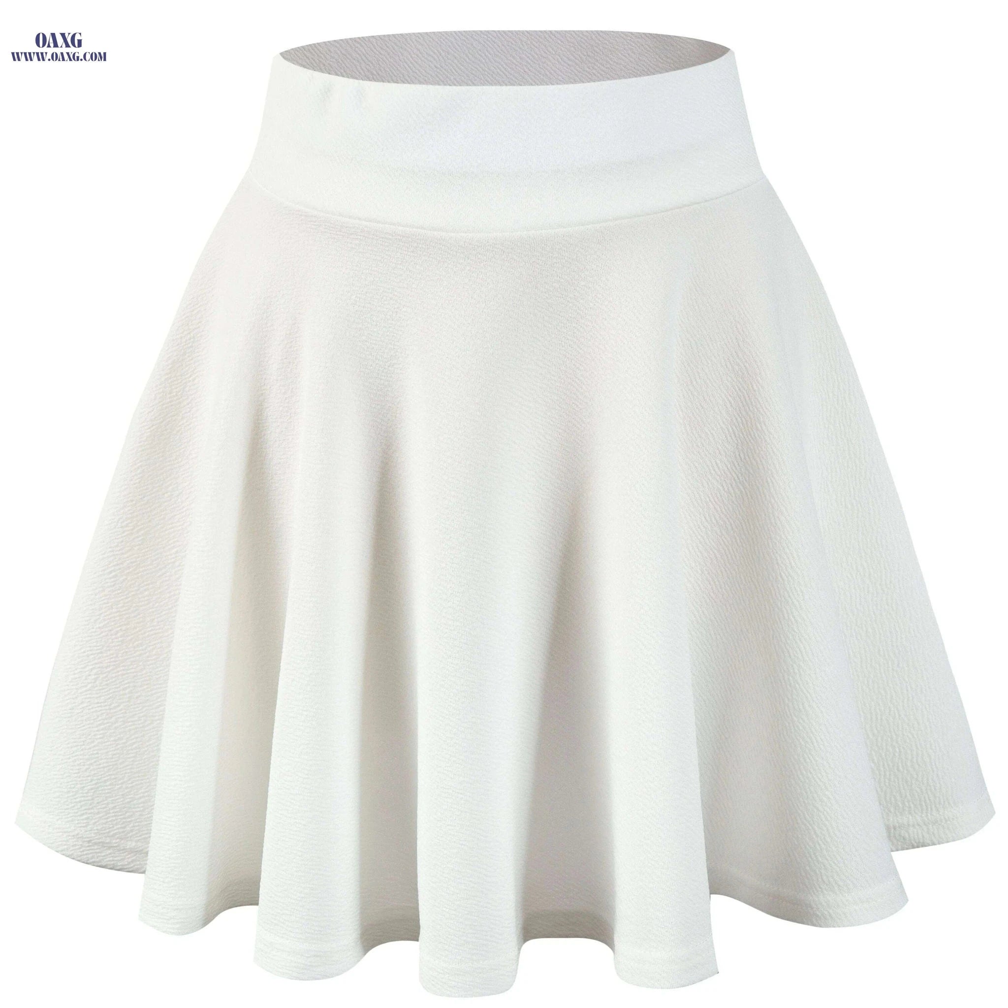 Women's Casual Stretchy Flared Mini Skater Skirt - Solid Black A-Line   OAXG 