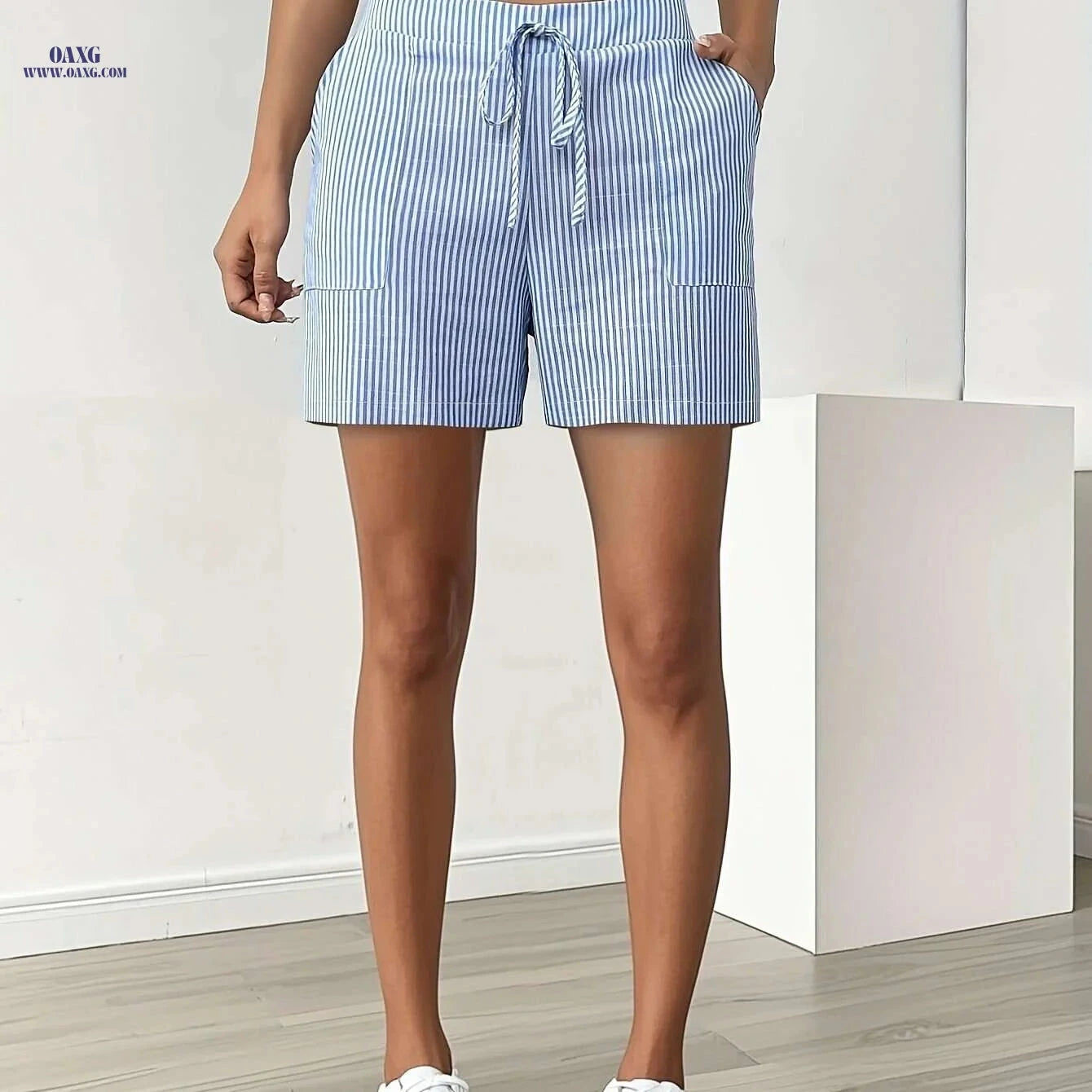 Women’s Casual Striped Shorts - Drawstring Waist for Summer Fun   OAXG 
