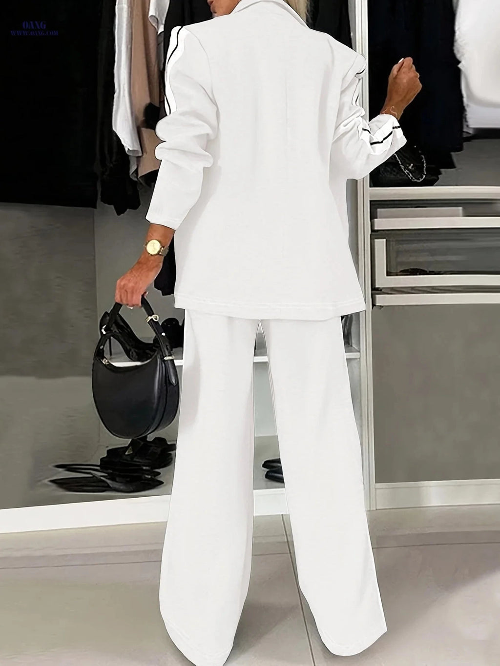 Women's Casual Suit Set - Blazer & Elastic Waist Pants for Spring   OAXG 