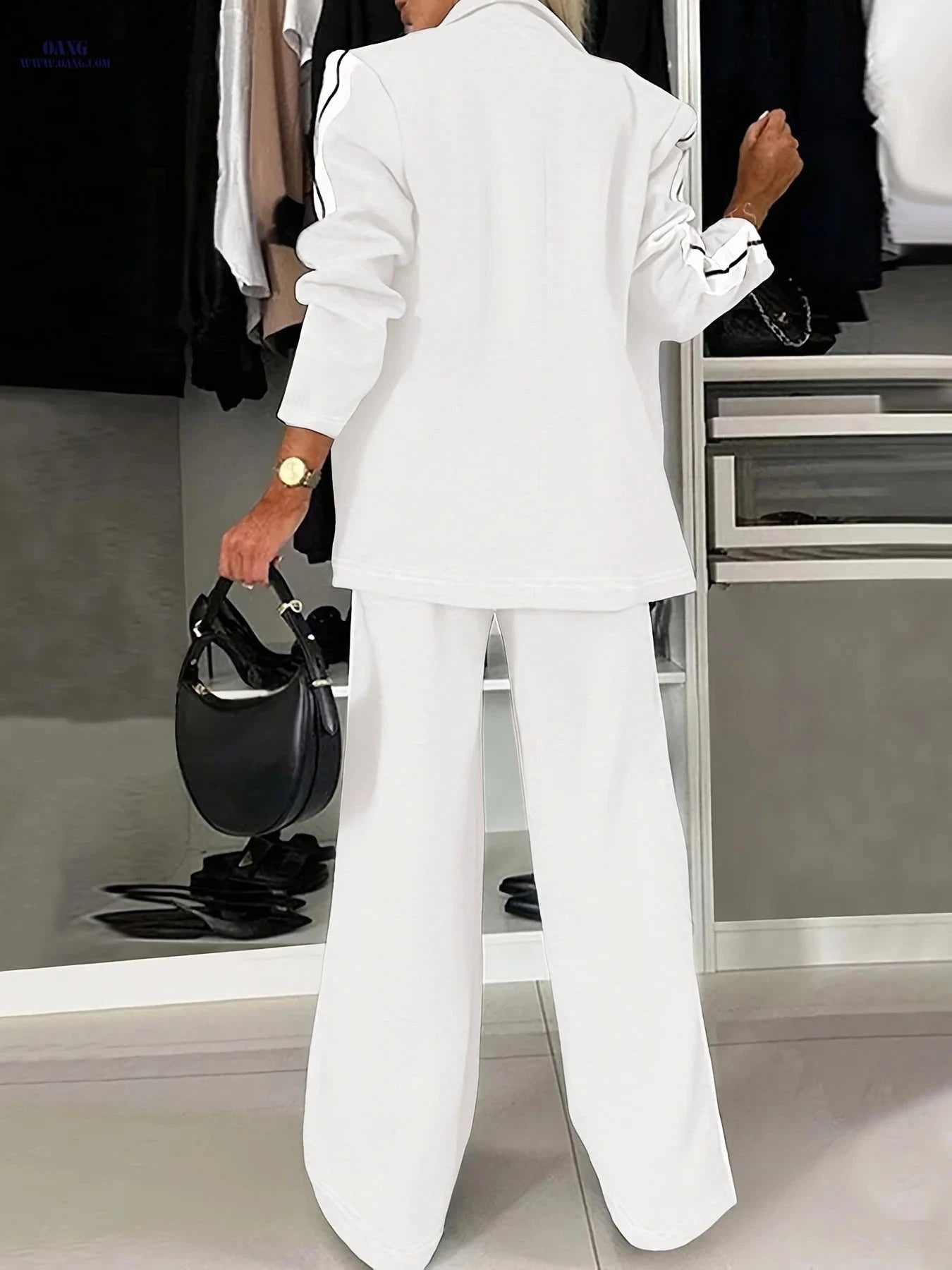 Women's Casual Suit Set - Blazer & Elastic Waist Pants for Spring   OAXG 