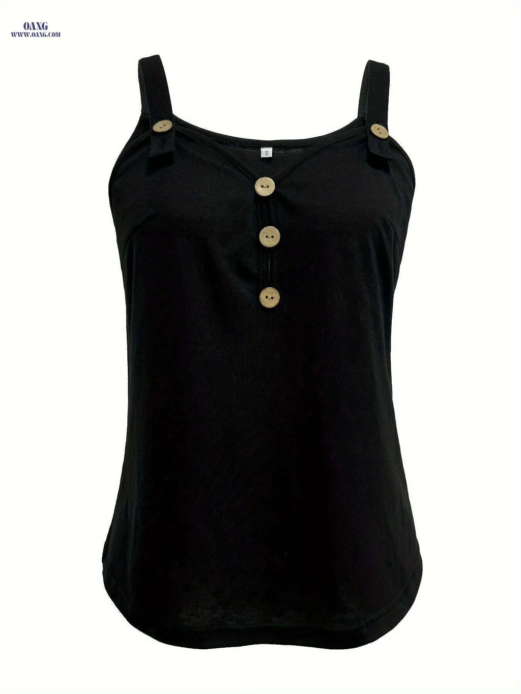 Women's Casual Summer Cami Top - Solid Button Front V-Neck   OAXG Black 1 / S
