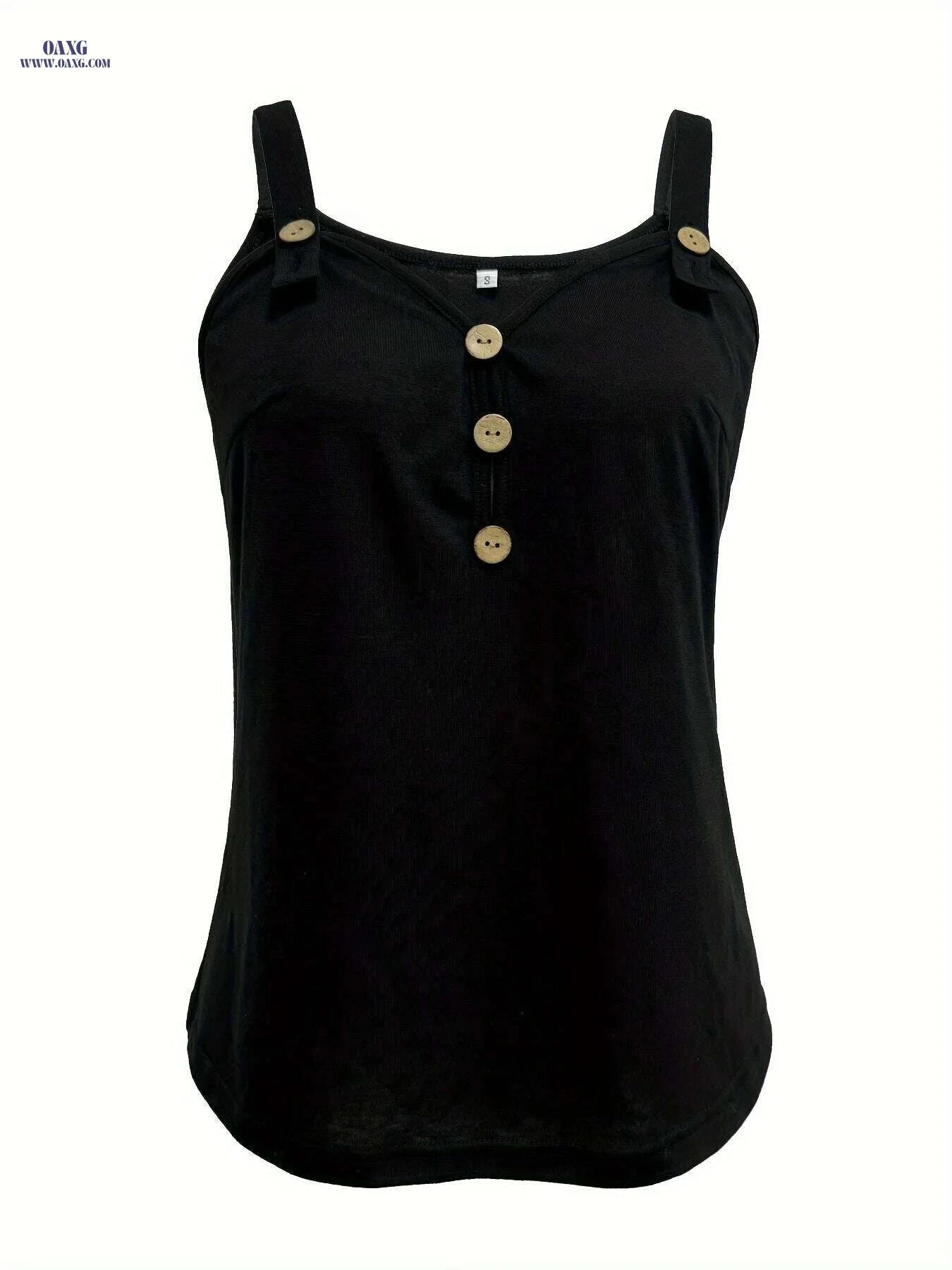 Women's Casual Summer Cami Top - Solid Button Front V-Neck   OAXG Black 1 / S