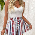Women's Casual Summer Shorts - Colorful Stripes, Elastic Waist   OAXG 