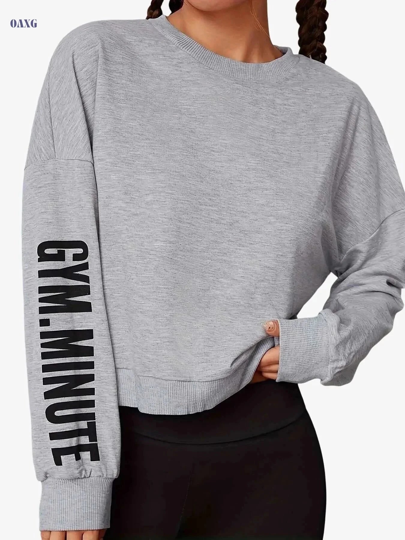 Women's Casual Sweatshirt - Long Sleeve, Letter Print Style   OAXG 