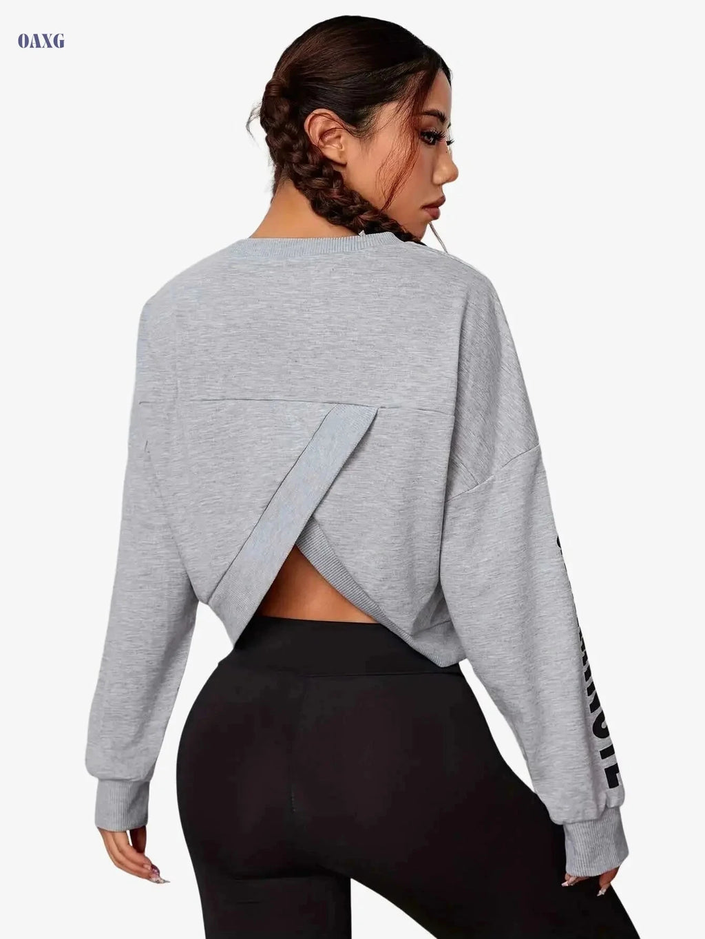 Women's Casual Sweatshirt - Long Sleeve, Letter Print Style   OAXG Light Grey / S