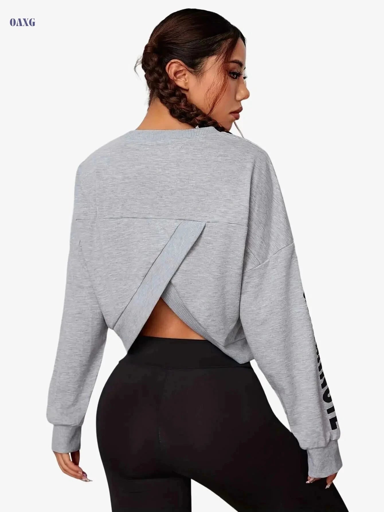 Women's Casual Sweatshirt - Long Sleeve, Letter Print Style   OAXG Light Grey / S