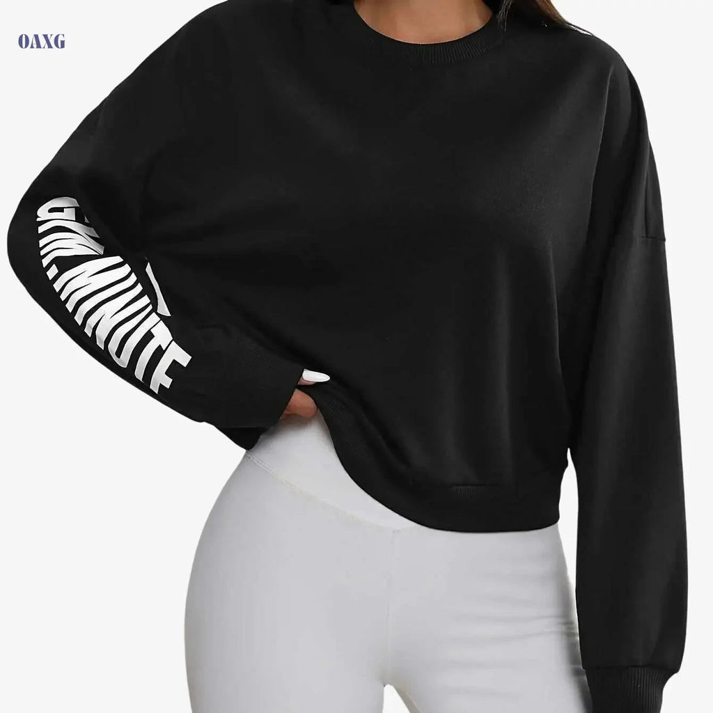 Women's Casual Sweatshirt - Long Sleeve, Letter Print Style   OAXG Light Grey / S