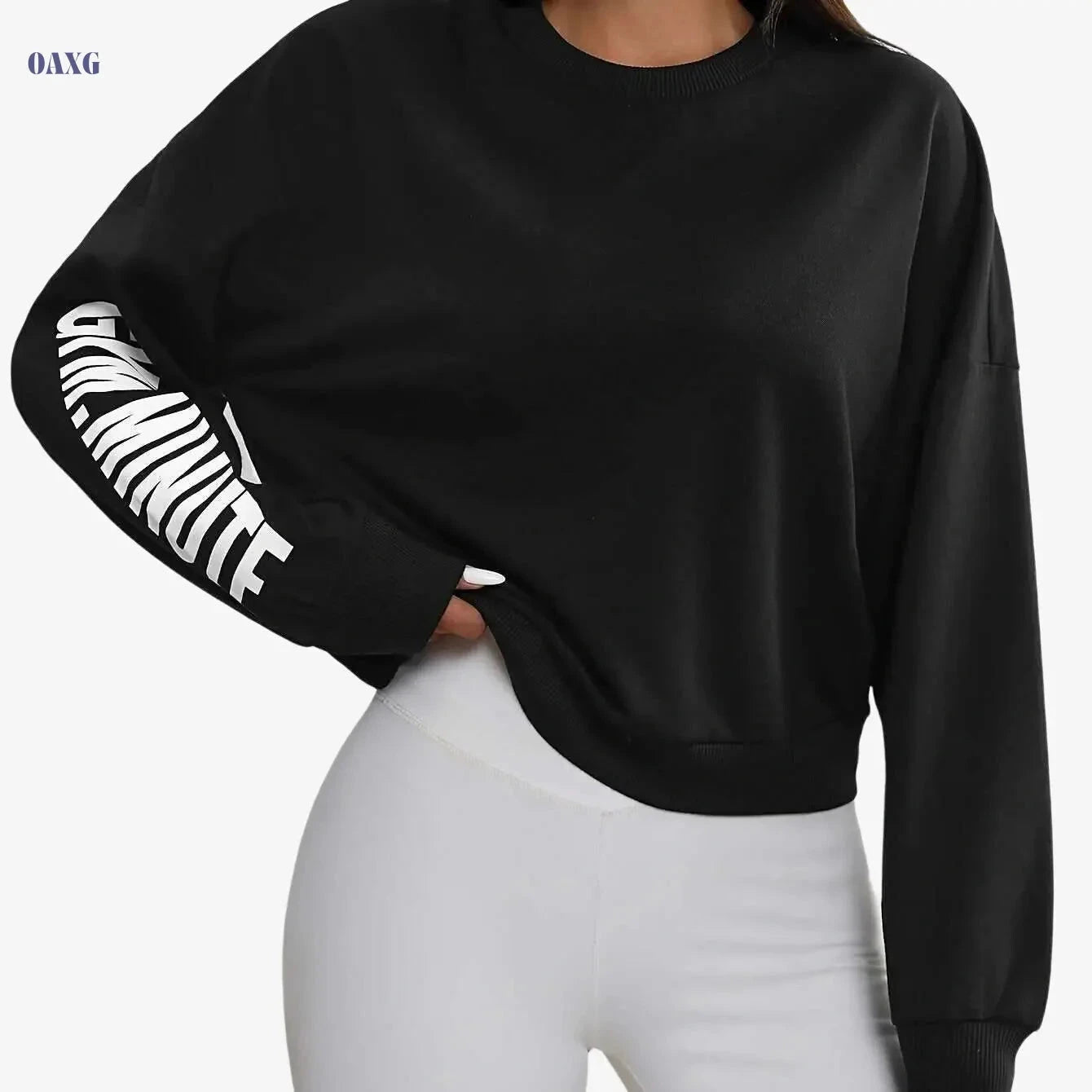 Women's Casual Sweatshirt - Long Sleeve, Letter Print Style   OAXG Light Grey / S