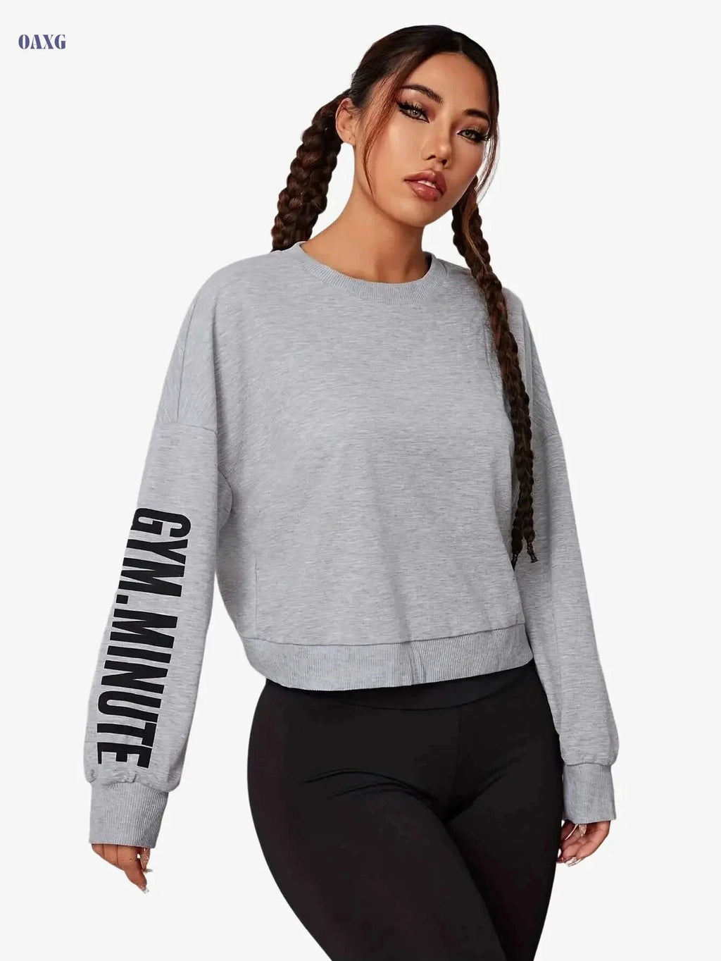 Women's Casual Sweatshirt - Long Sleeve, Letter Print Style   OAXG Light Grey / S