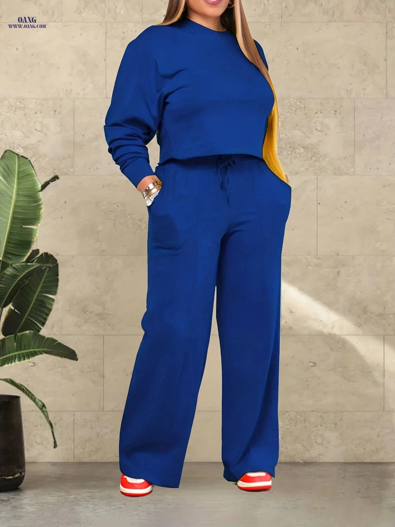 Women's Casual Two-Piece Set - Long Sleeve Sweatshirt for Fall/Winter   OAXG 