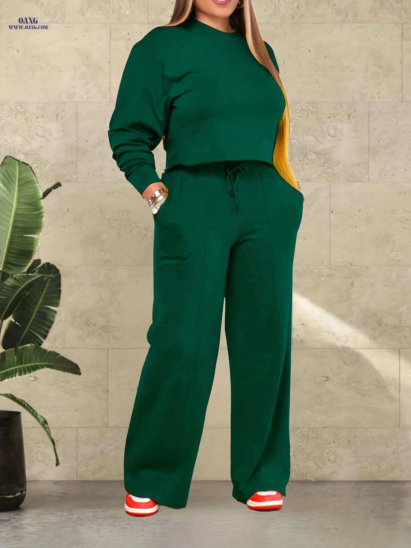 Women's Casual Two-Piece Set - Long Sleeve Sweatshirt for Fall/Winter   OAXG 