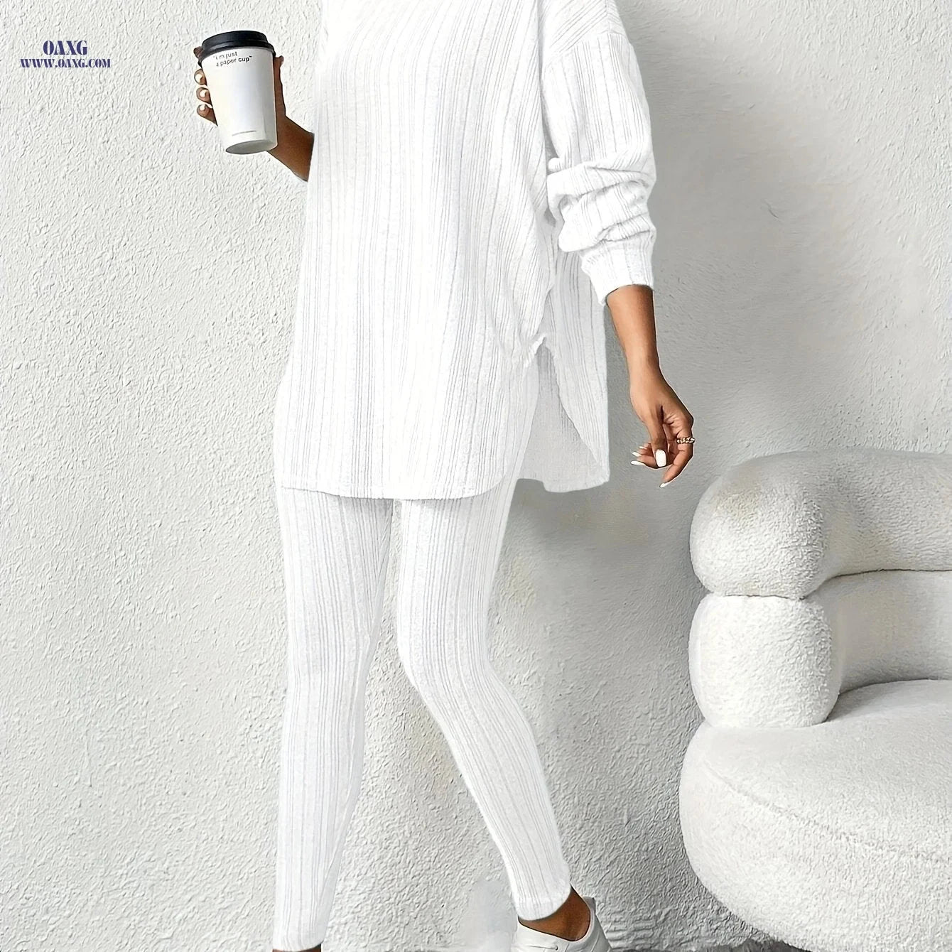 Women's Casual Two-Piece Suit - Solid Color, Hooded Design   OAXG 