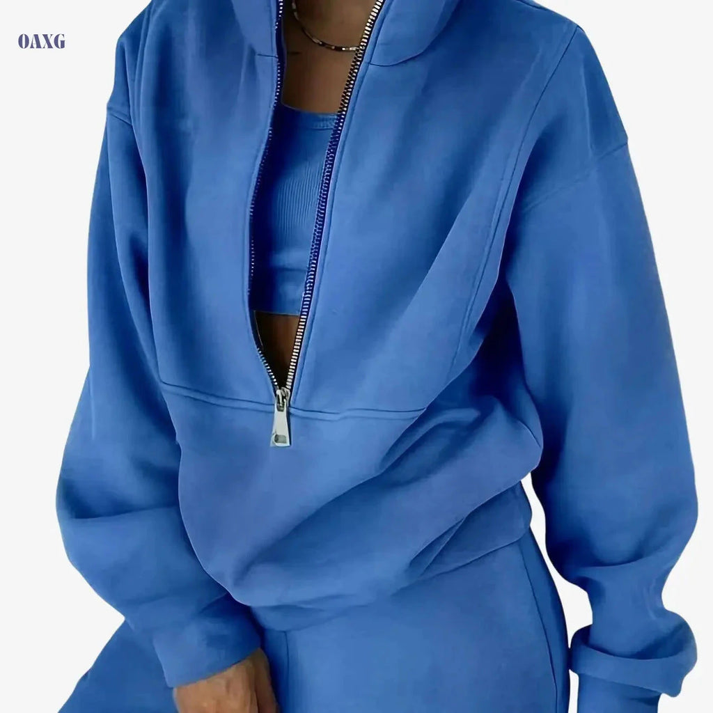Women's Casual Two-Piece Sweater Suit - Street Style for Fall/Winter   OAXG Blue / S