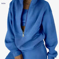 Women's Casual Two-Piece Sweater Suit - Street Style for Fall/Winter   OAXG Blue / S