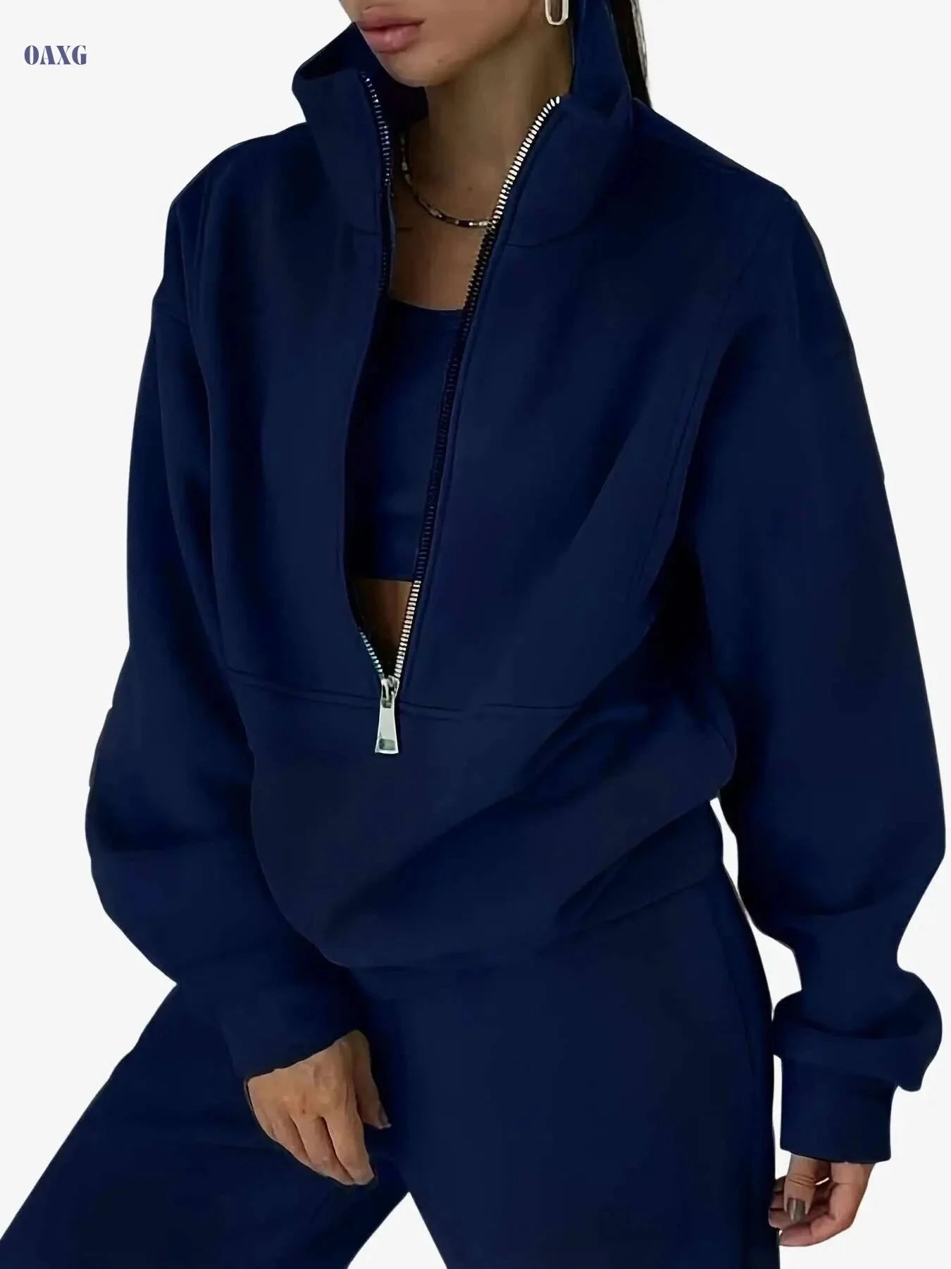 Women's Casual Two-Piece Sweater Suit - Street Style for Fall/Winter   OAXG Blue / S