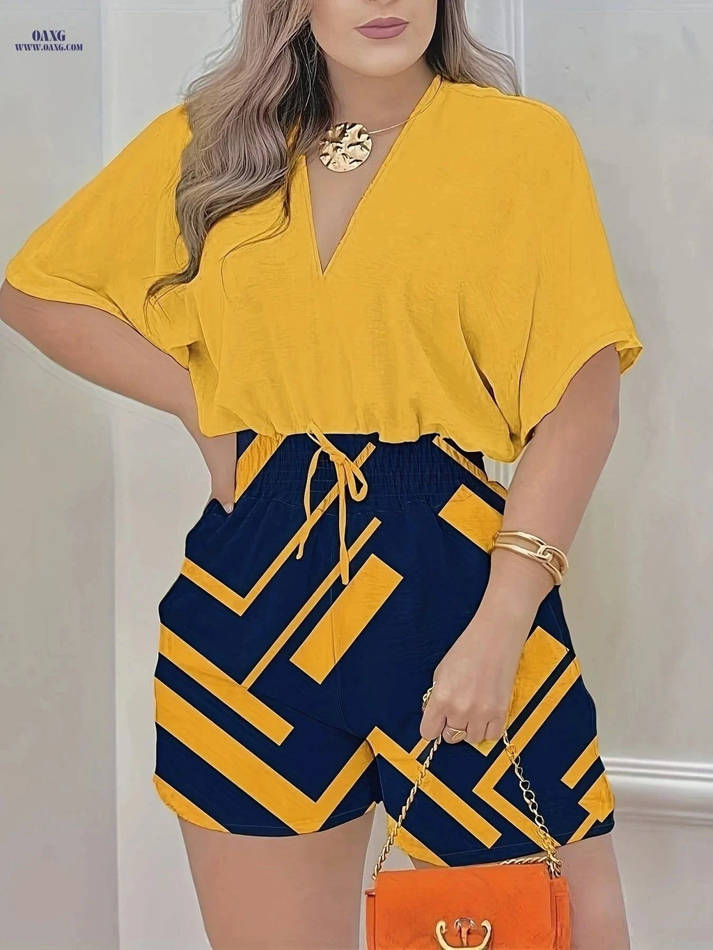 Women's Casual V-Neck Romper - Waist-Cinching Drawstring Jumpsuit   OAXG Mixed Color 2 / S