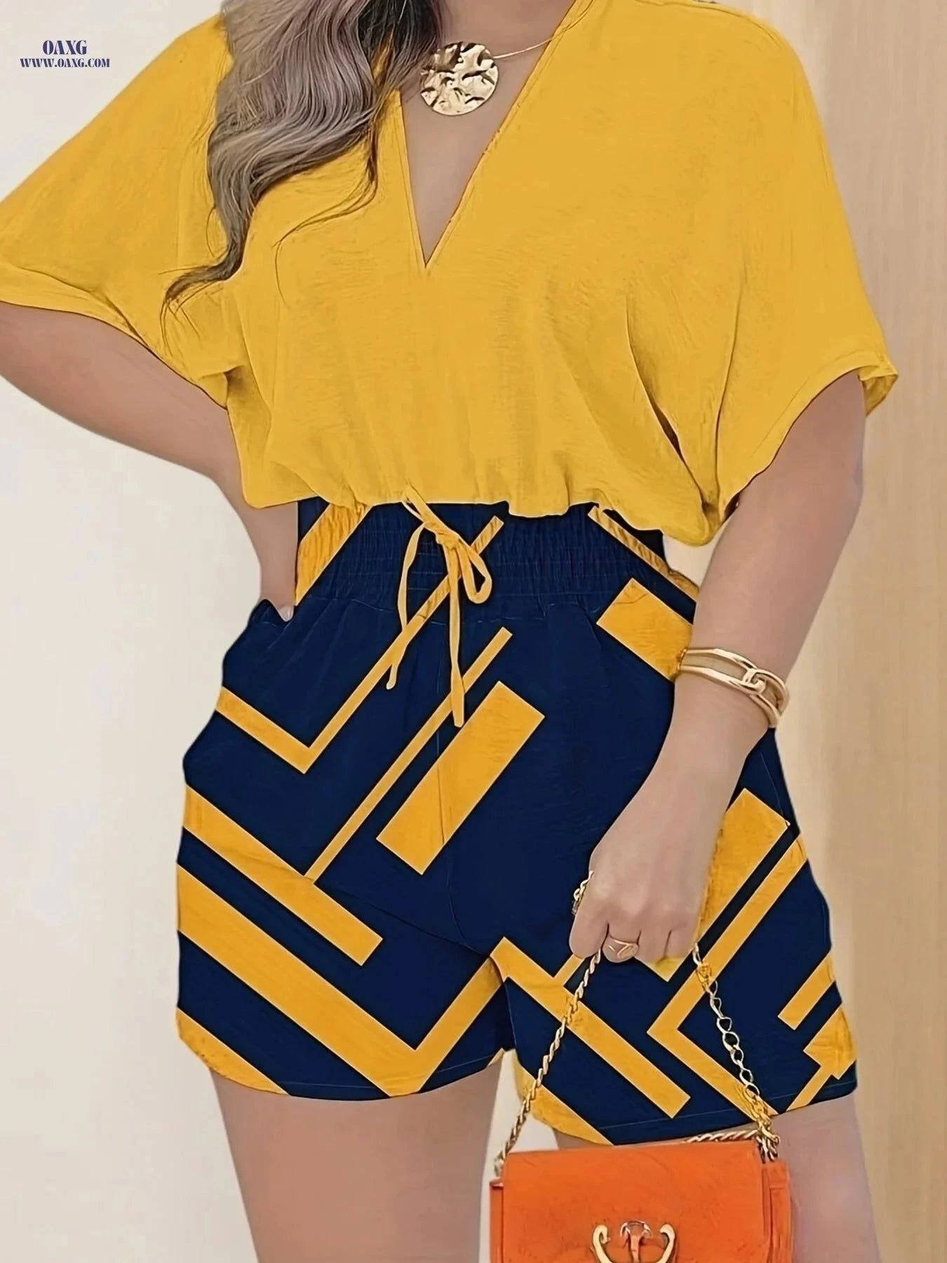 Women's Casual V-Neck Romper - Waist-Cinching Drawstring Jumpsuit   OAXG Mixed Color 2 / S