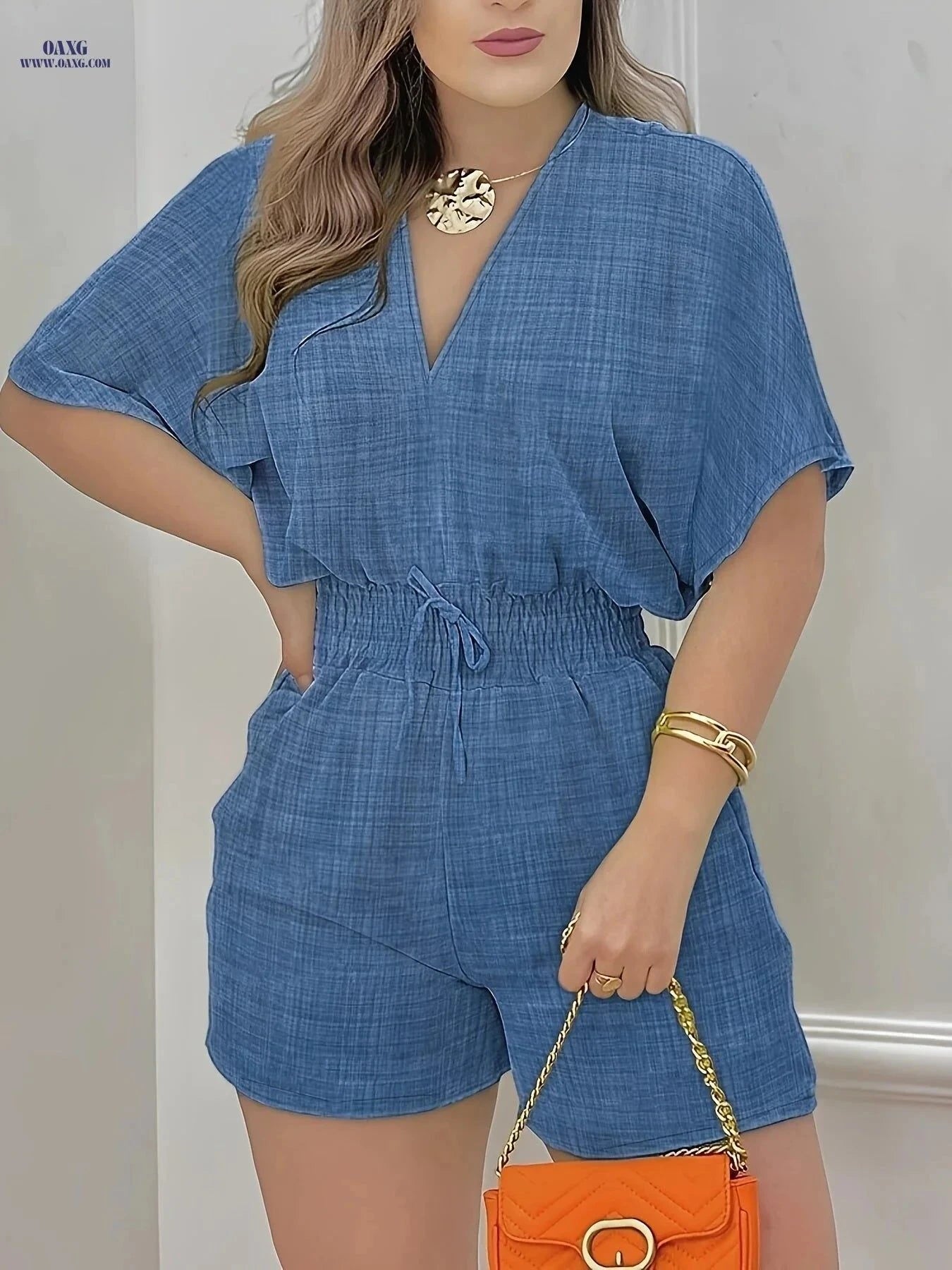 Women's Casual V-Neck Romper - Waist-Cinching Drawstring Jumpsuit   OAXG Mixed Color 2 / S