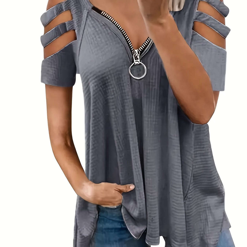 Women's Casual V-Neck Summer T-Shirt - High Elasticity & Loose Fit   OAXG 