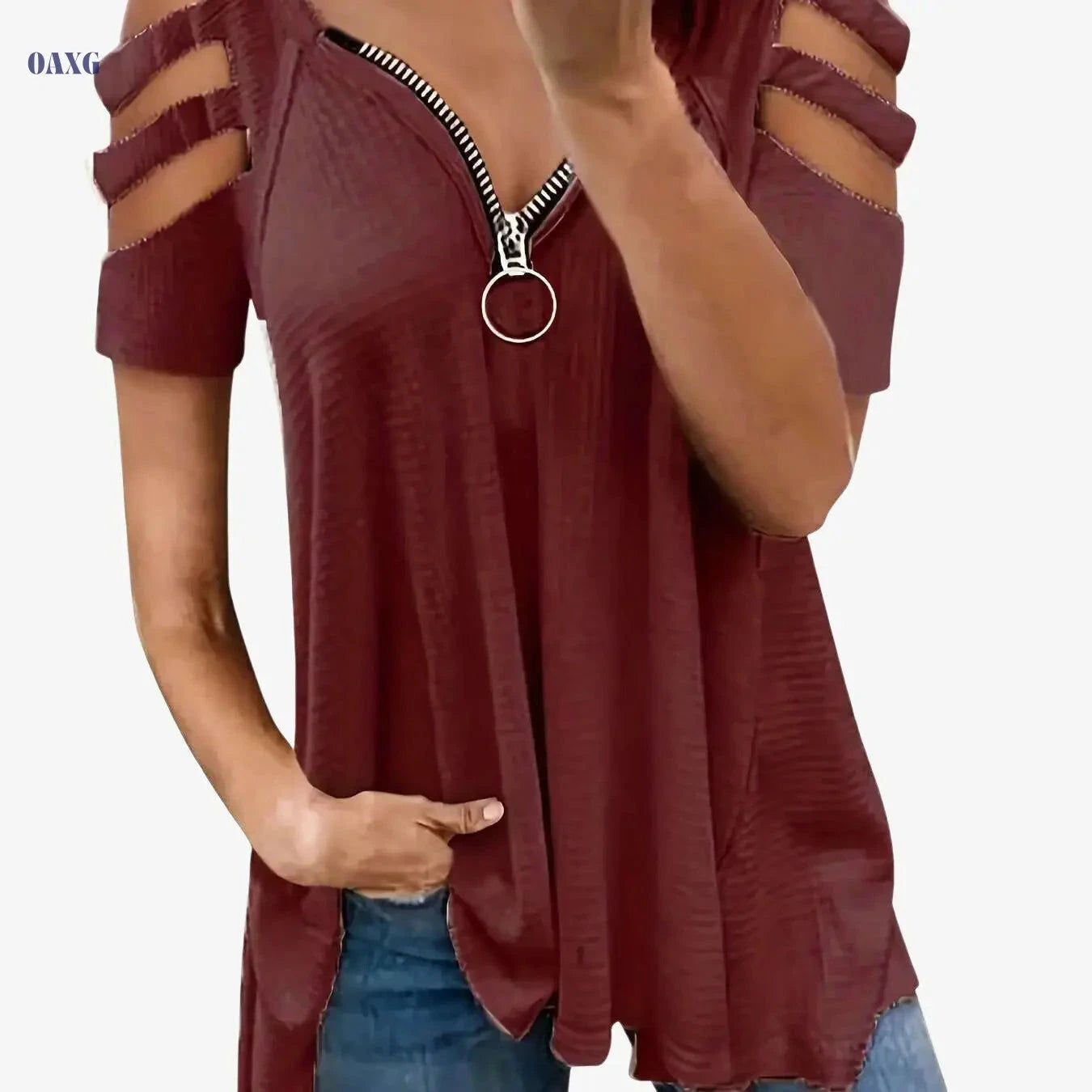 Women's Casual V-Neck Summer T-Shirt - High Elasticity & Loose Fit   OAXG 