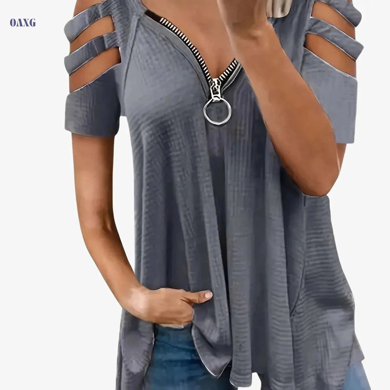 Women's Casual V-Neck Summer T-Shirt - High Elasticity & Loose Fit   OAXG 