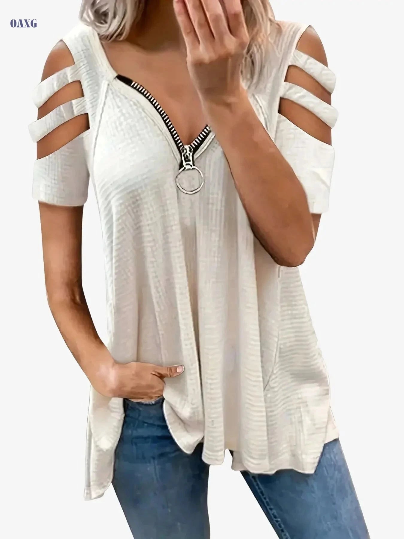 Women's Casual V-Neck Summer T-Shirt - High Elasticity & Loose Fit   OAXG 