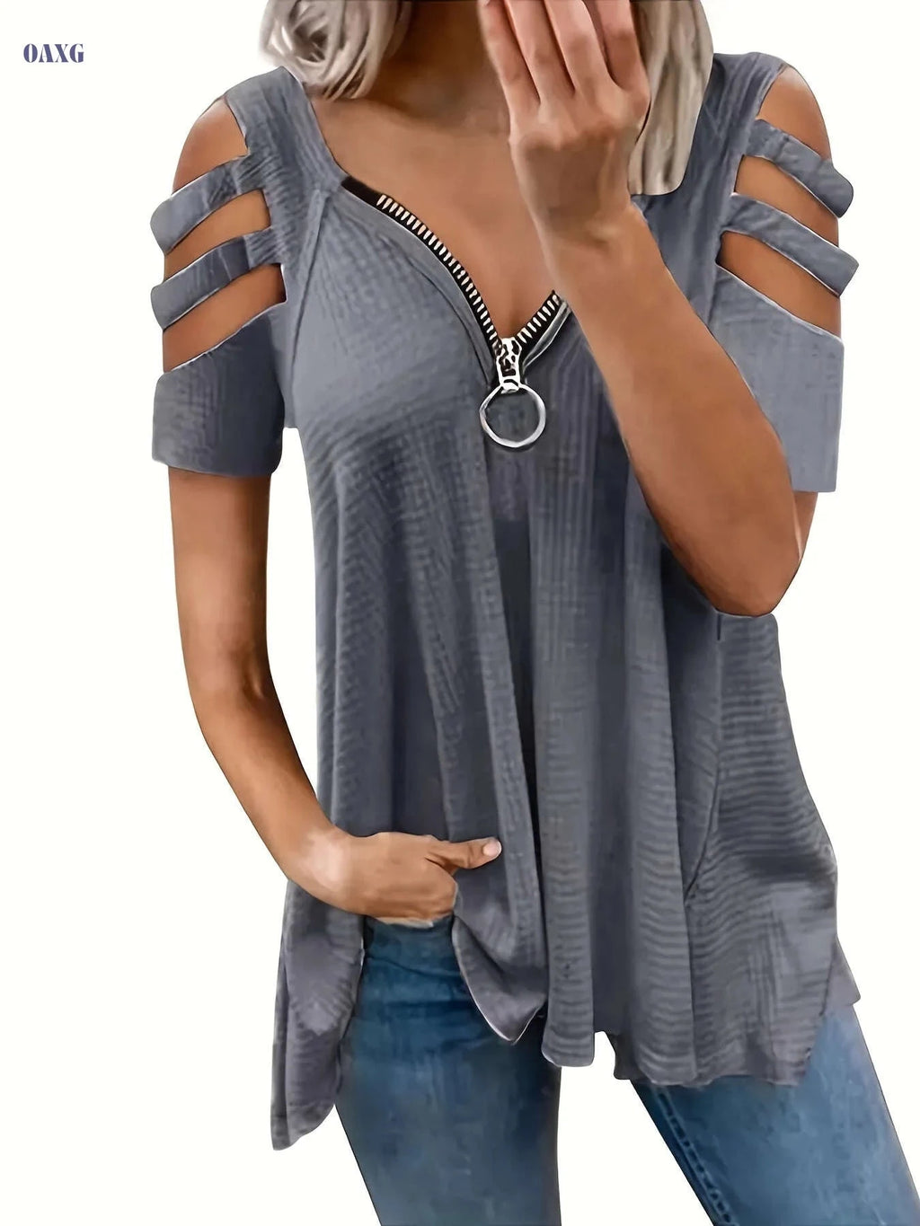 Women's Casual V-Neck Summer T-Shirt - High Elasticity & Loose Fit   OAXG hot pink / S