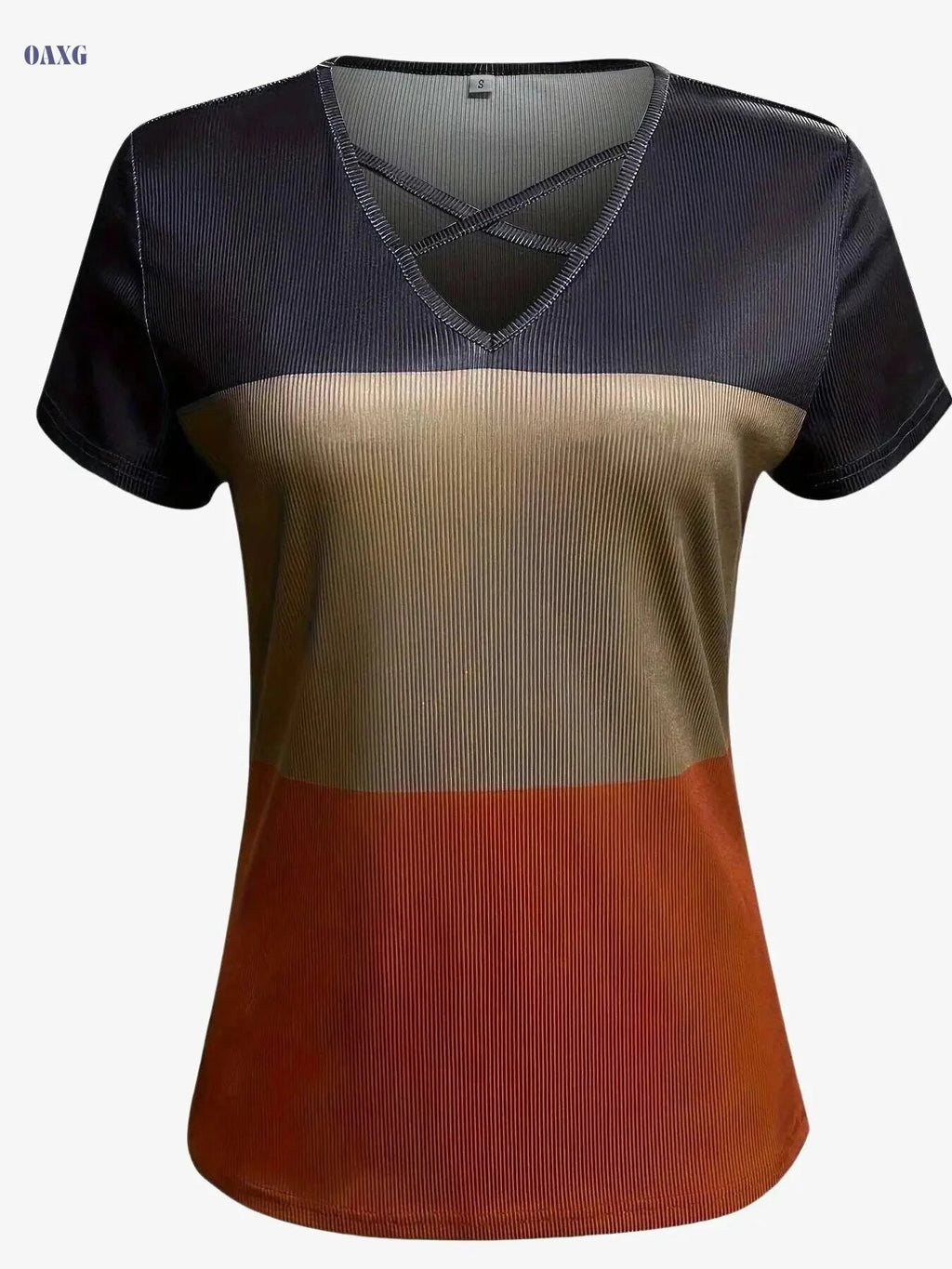Women’s Casual V-Neck T-Shirt - Color Block, Breathable Summer Top   OAXG Mixed Color / S