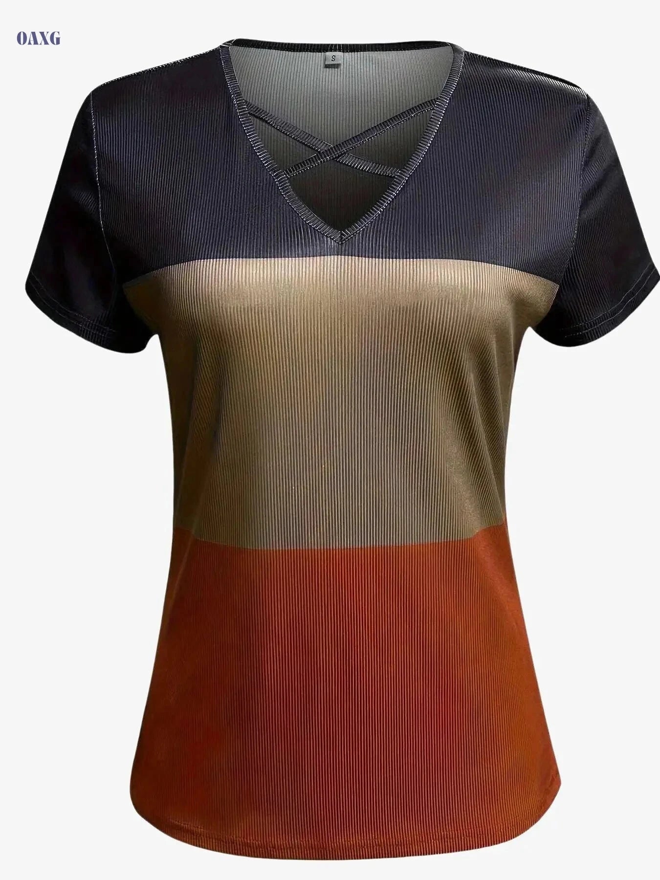 Women’s Casual V-Neck T-Shirt - Color Block, Breathable Summer Top   OAXG Mixed Color / S
